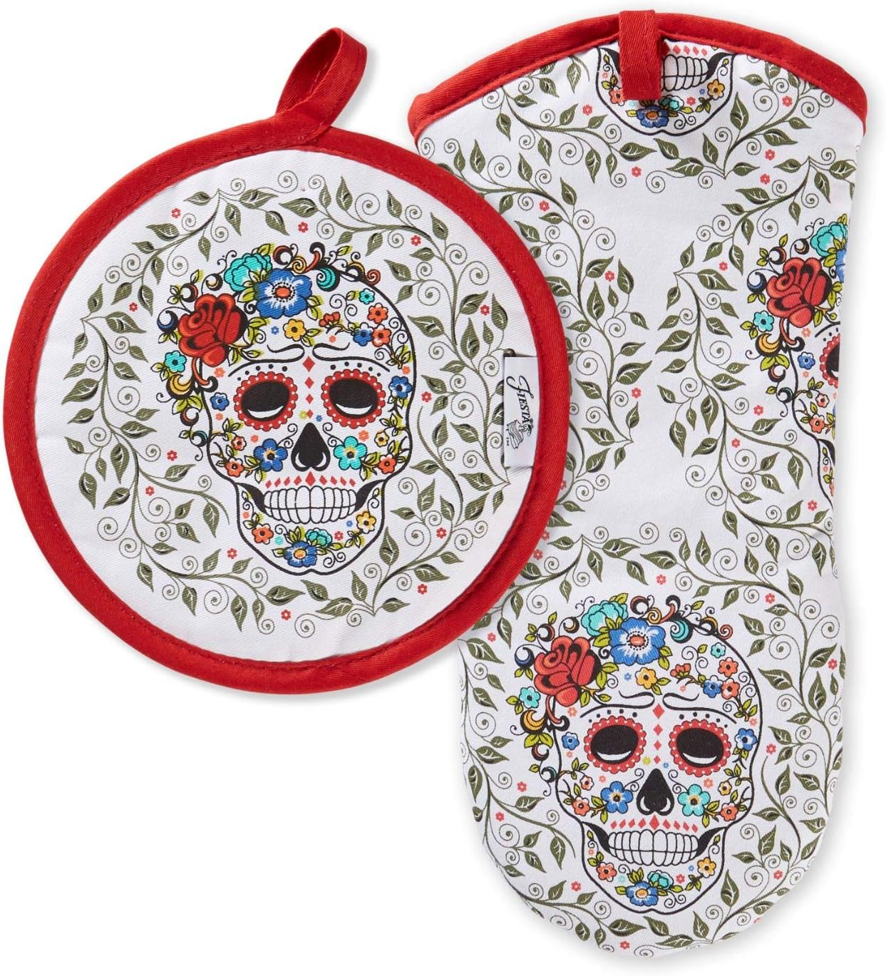 Fiesta Skull Vine Oven Mitts 2 Piece Set