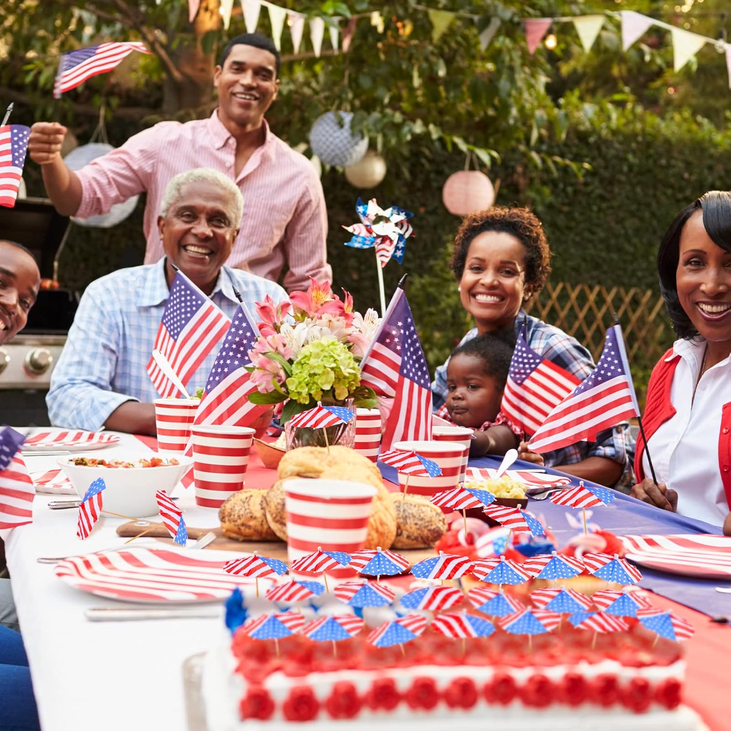 150 Pieces American Flag Cocktail Picks with Wood Toothpicks