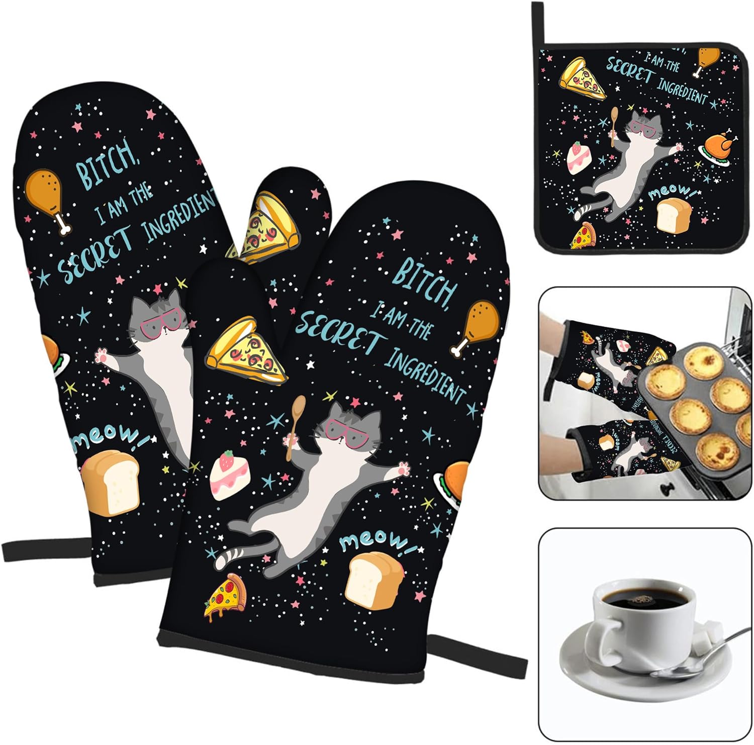 OSAM SPACE Funny Cat Oven Mitts Set of 3
