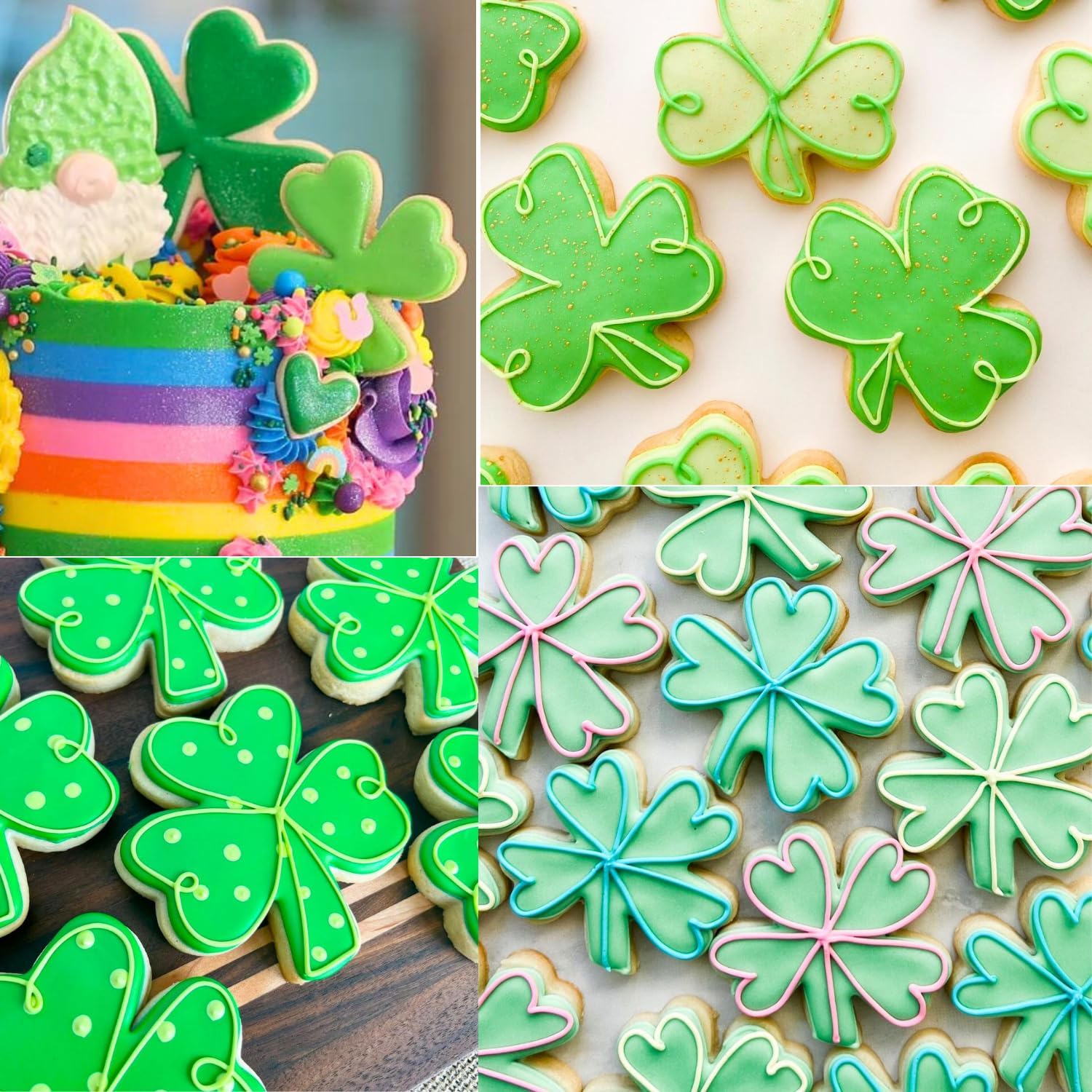 Crethinkaty 3 Pcs Clover Cookie Cutter Set Stainless Steel with Soft PVC Coating