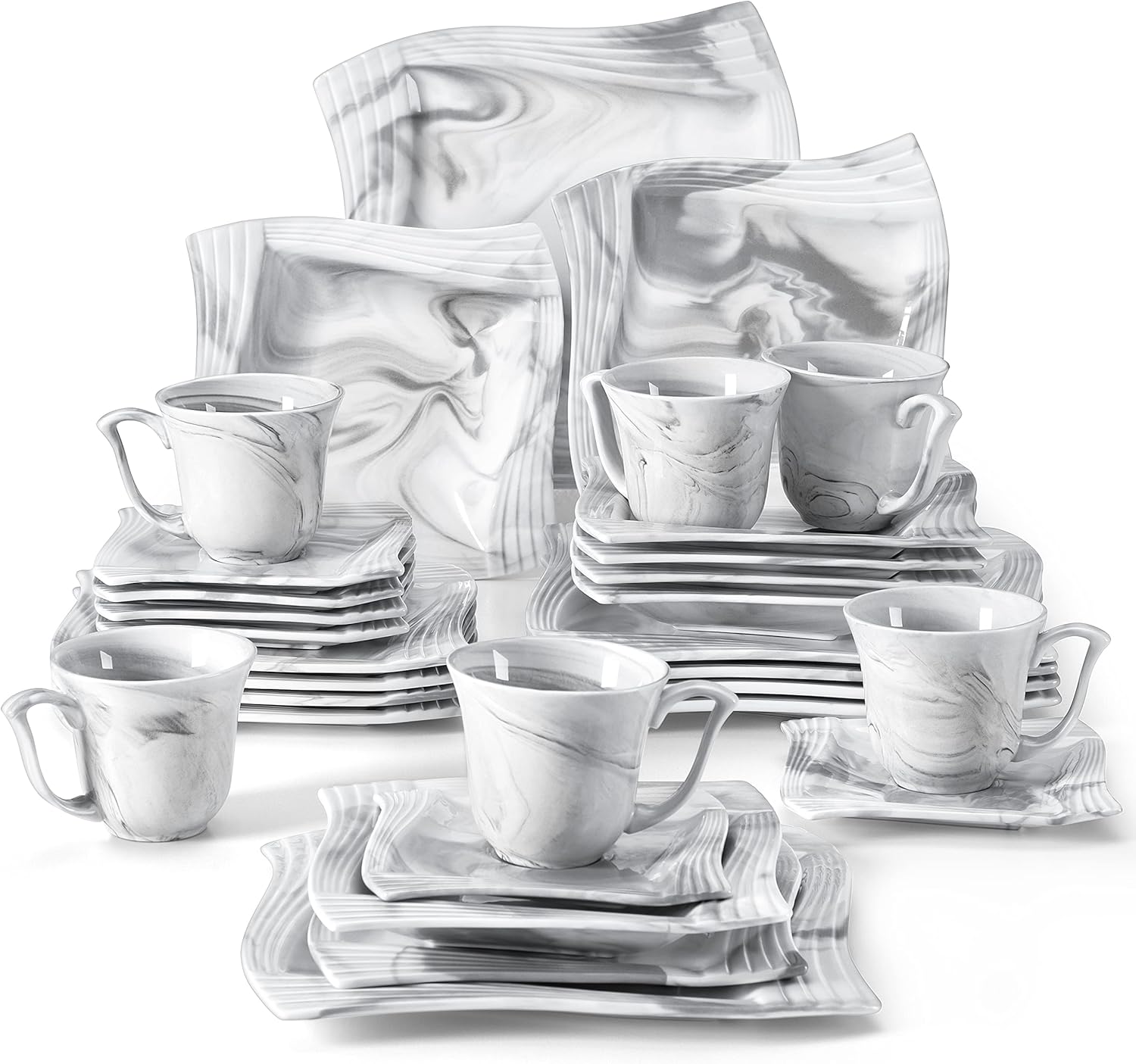 MALACASA Marble Gray 30-Piece Dinnerware Set for 6