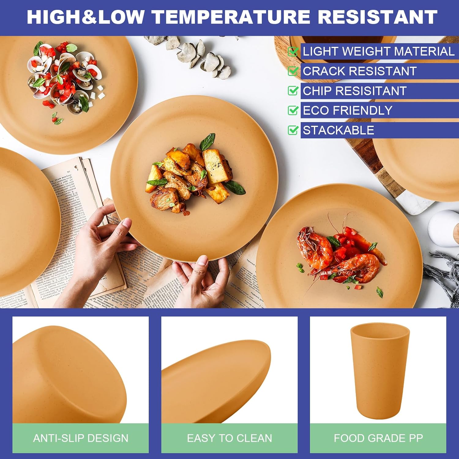 24PCS Wheat Straw Dinnerware Set for 4 - Microwave Dishwasher Safe