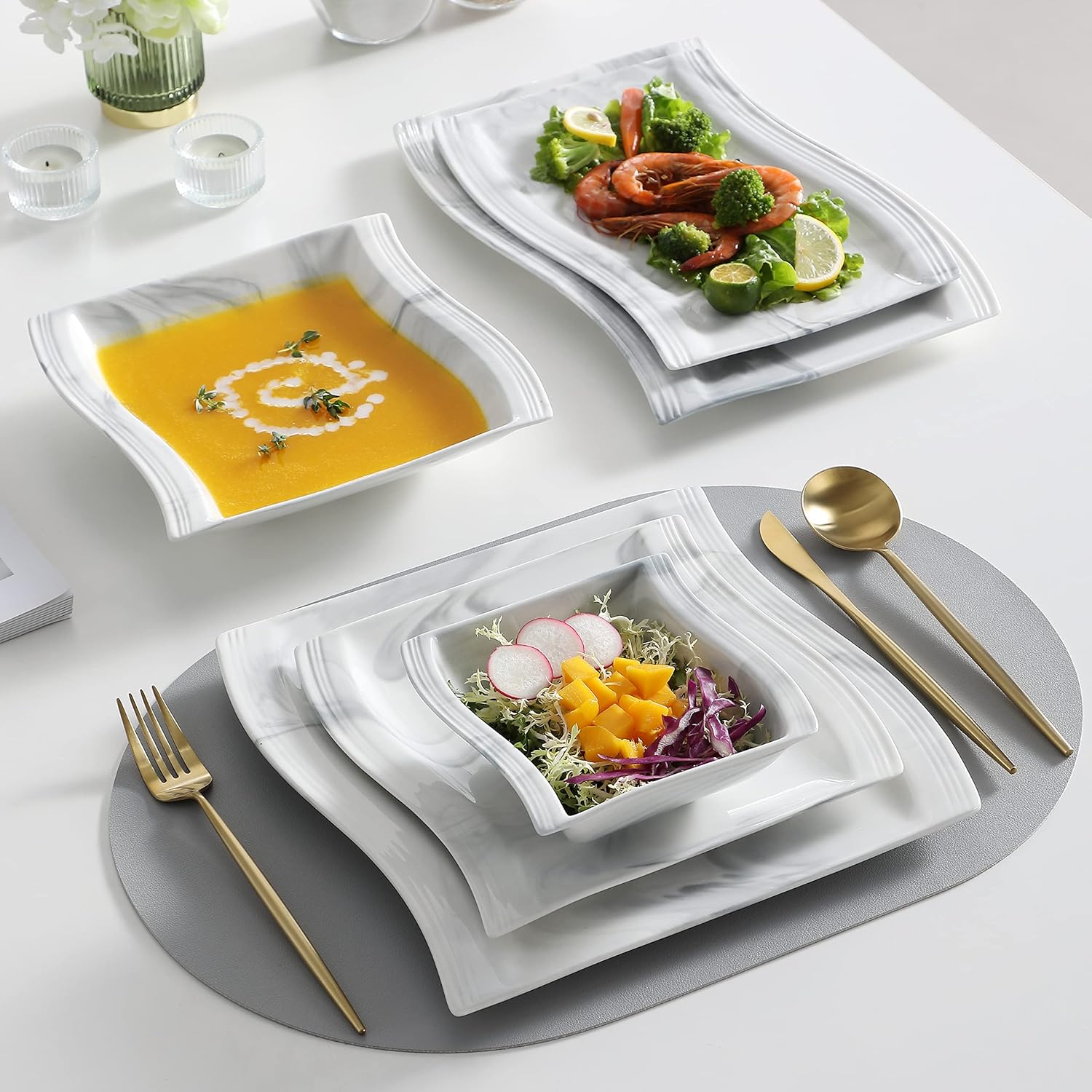 MALACASA 60-Piece Porcelain Dinnerware Set for 12