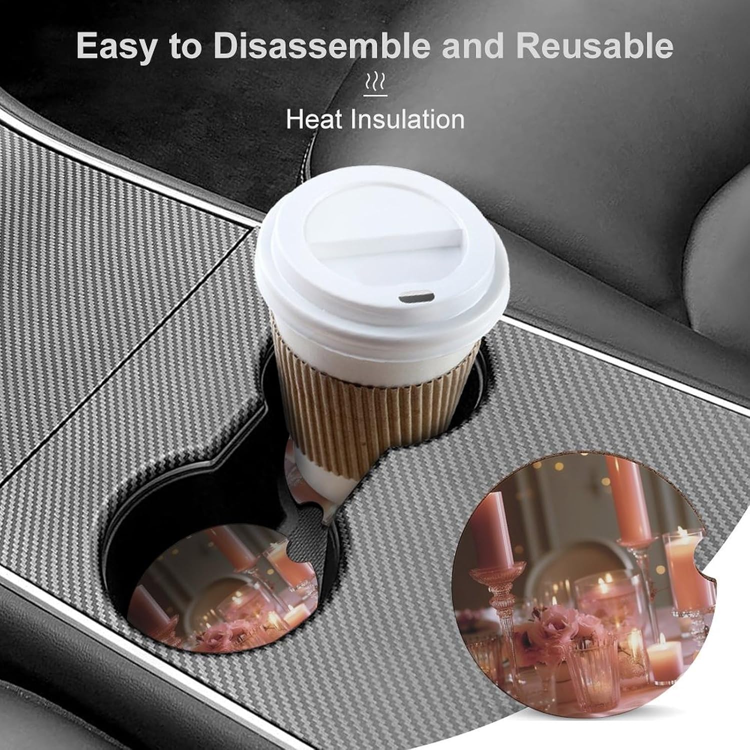 Car Cup Holder 2 Pack with Anti-Slip Coasters