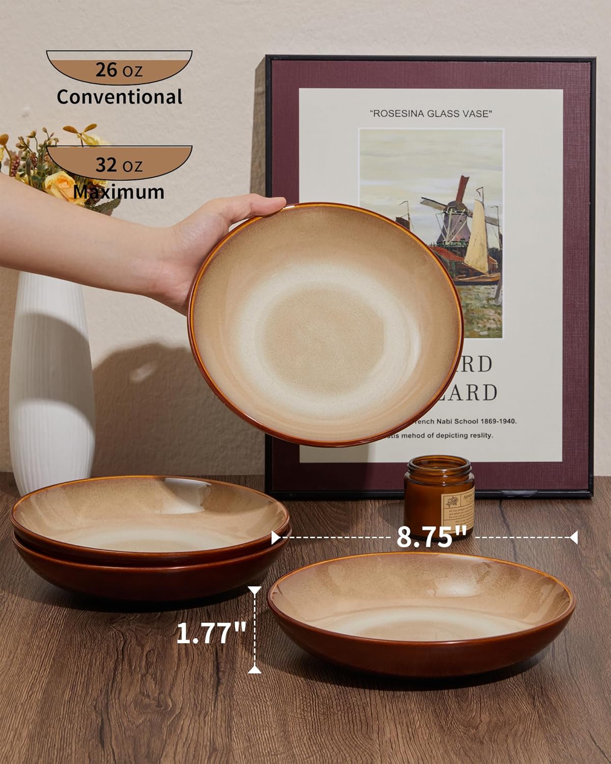 Pokini 12-Piece Dinnerware Set for 4 Brown Yellow