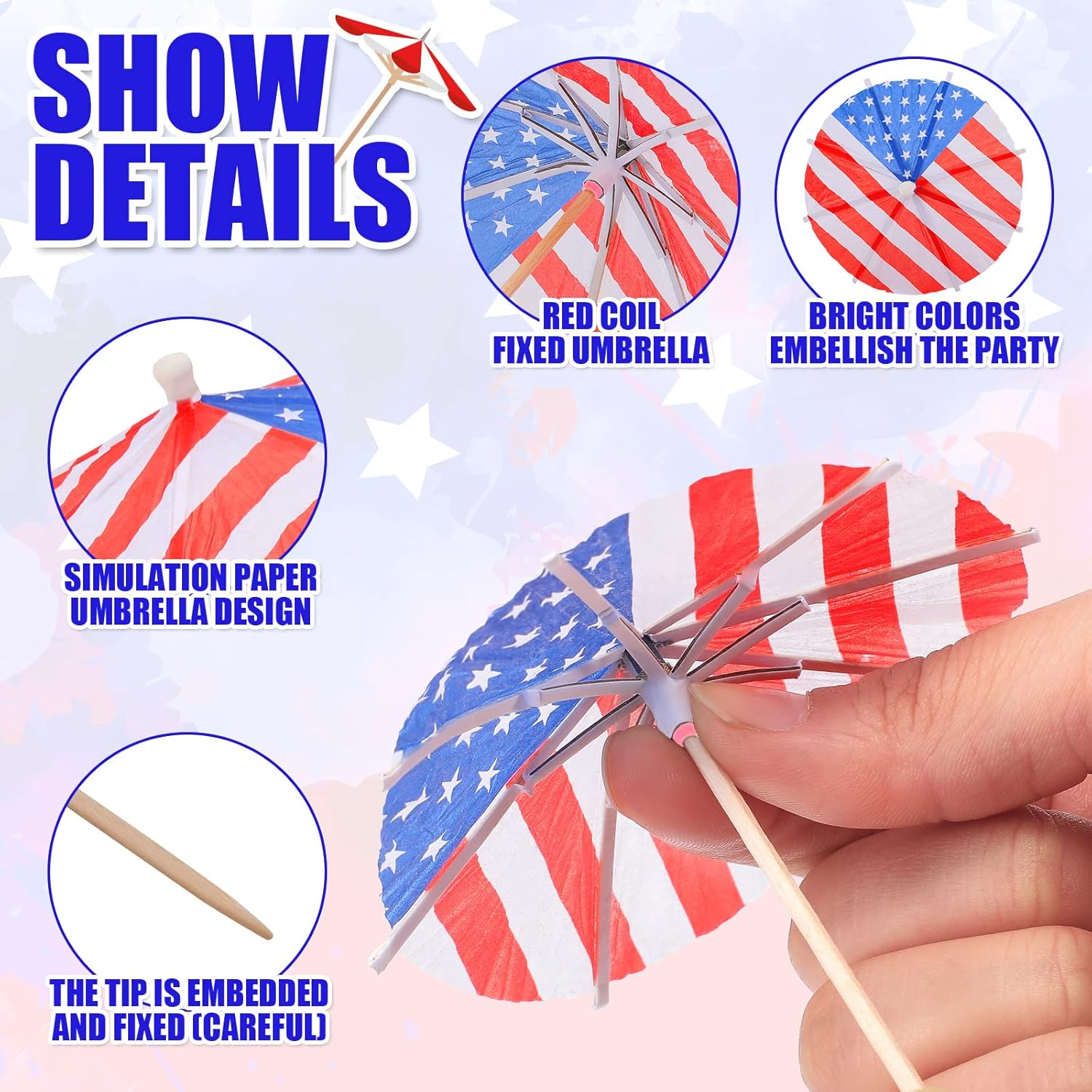150 Pieces American Flag Cocktail Picks with Wood Toothpicks