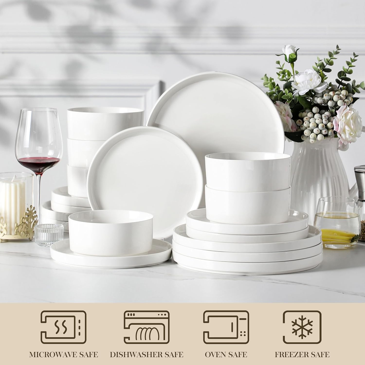 MALACASA 18Pcs LEAD-FREE Dinnerware Set for 6