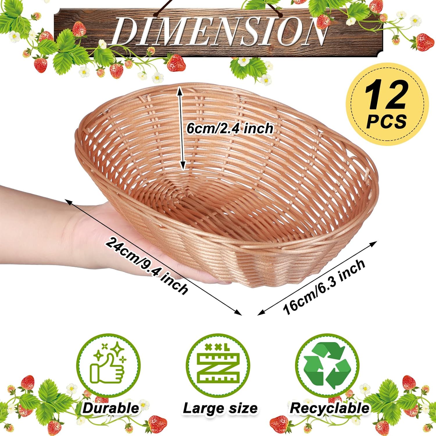 Zopeal 12-Pack Plastic Oval Woven Baskets for Kitchen and More