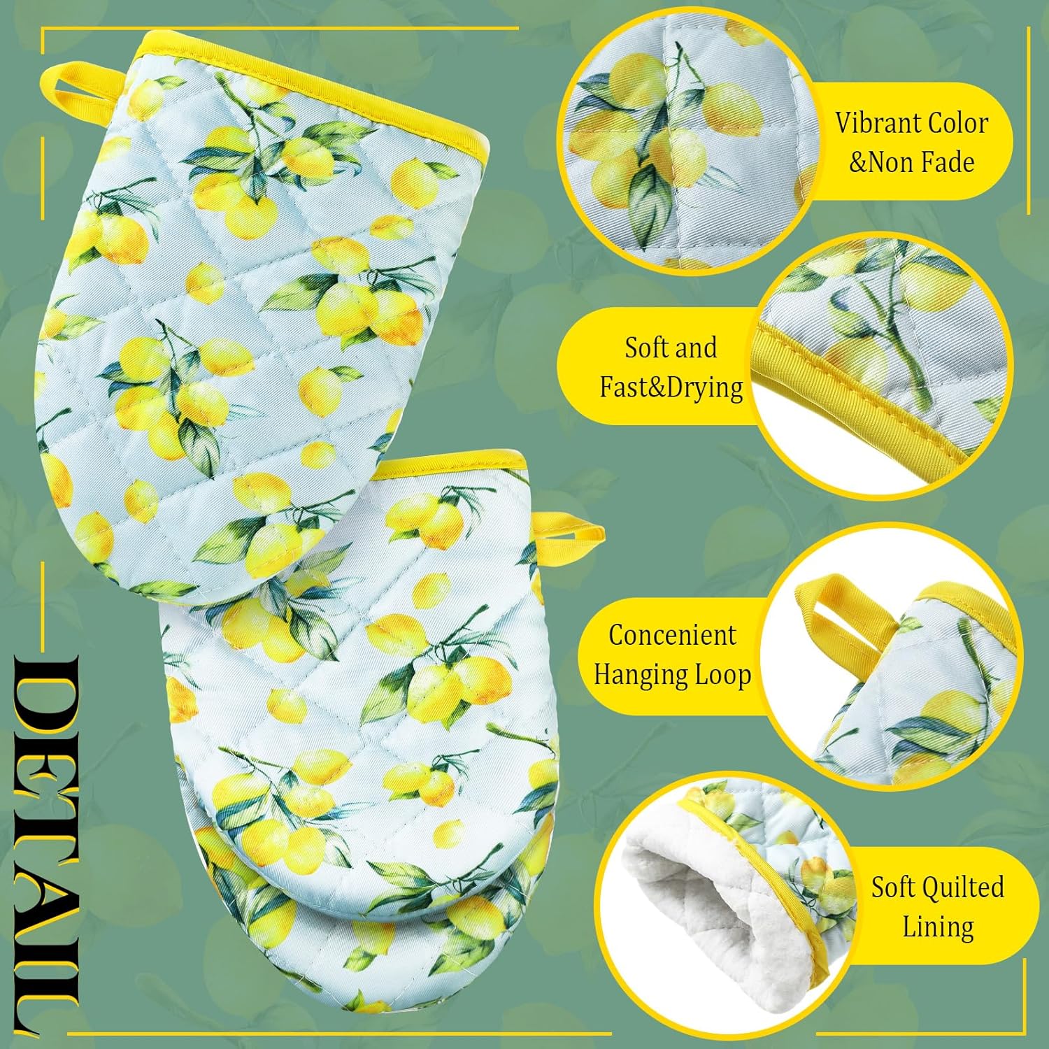 Geyoga 4 Pack Mini Oven Mitts Lemon Themed