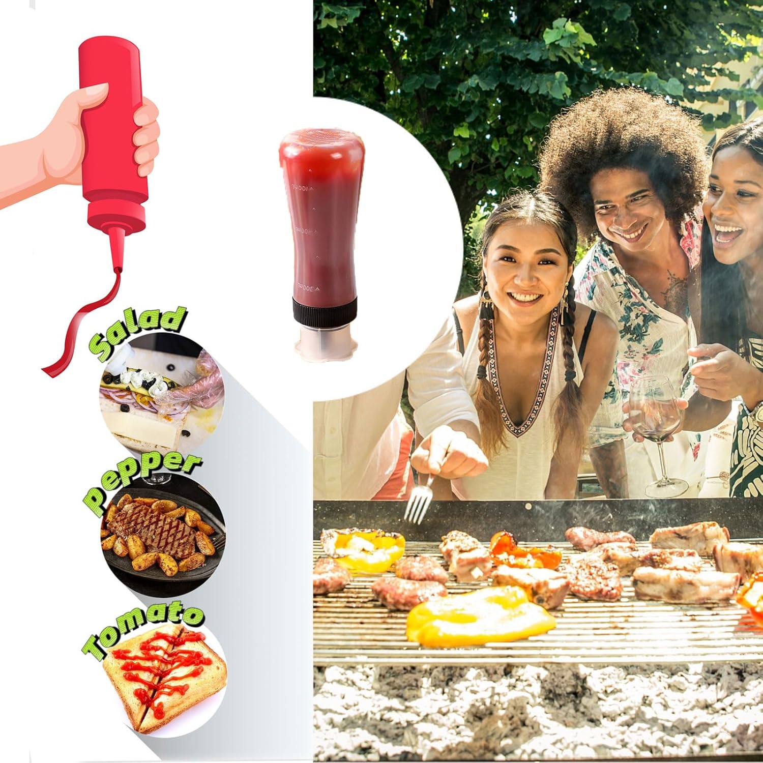 2 Packs 12-Ounce Salad Ketchup Squeeze Bottles with Black Design