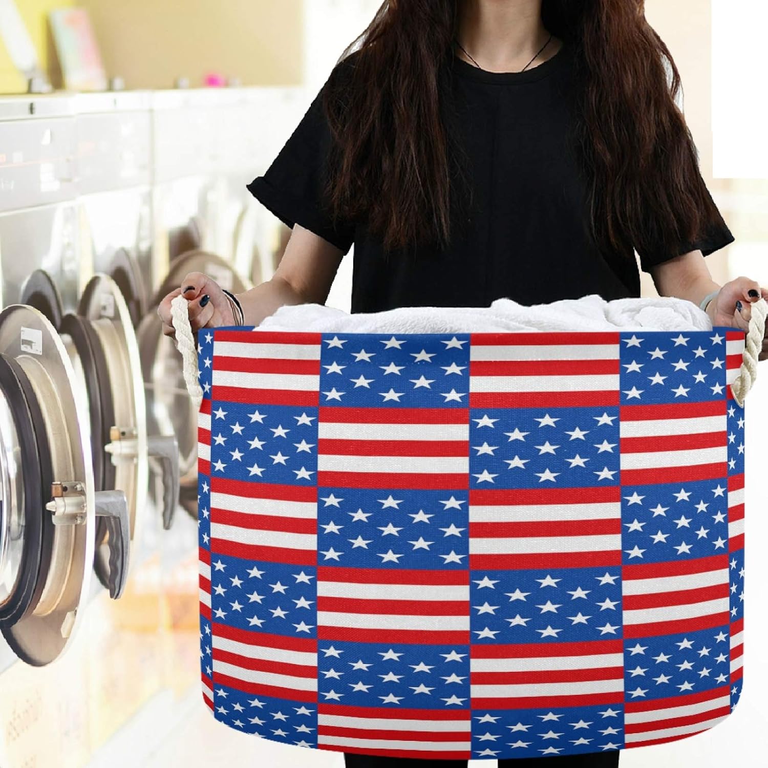visesunny Collapsible Large Capacity Basket with Cotton Handles