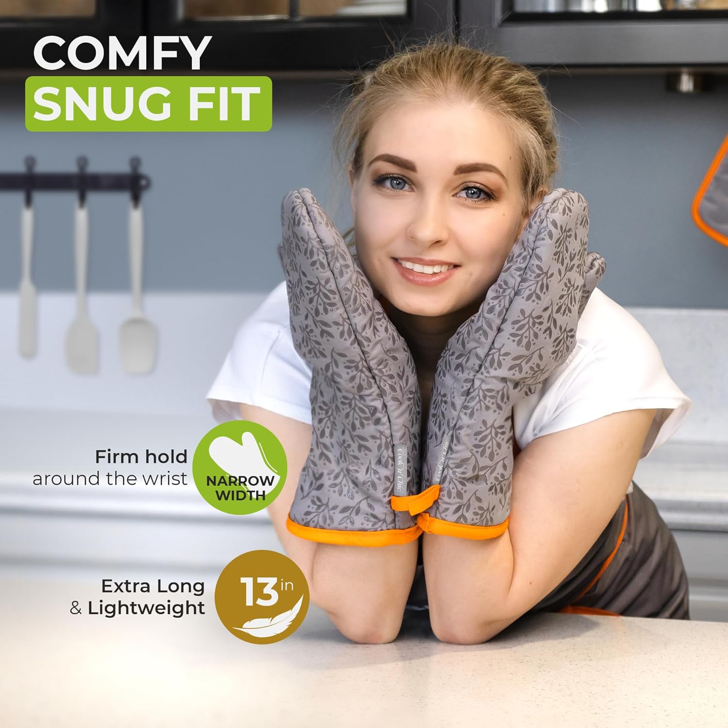 Premium Heat-Resistant Oven Mitts Set of 2 by CooknChic