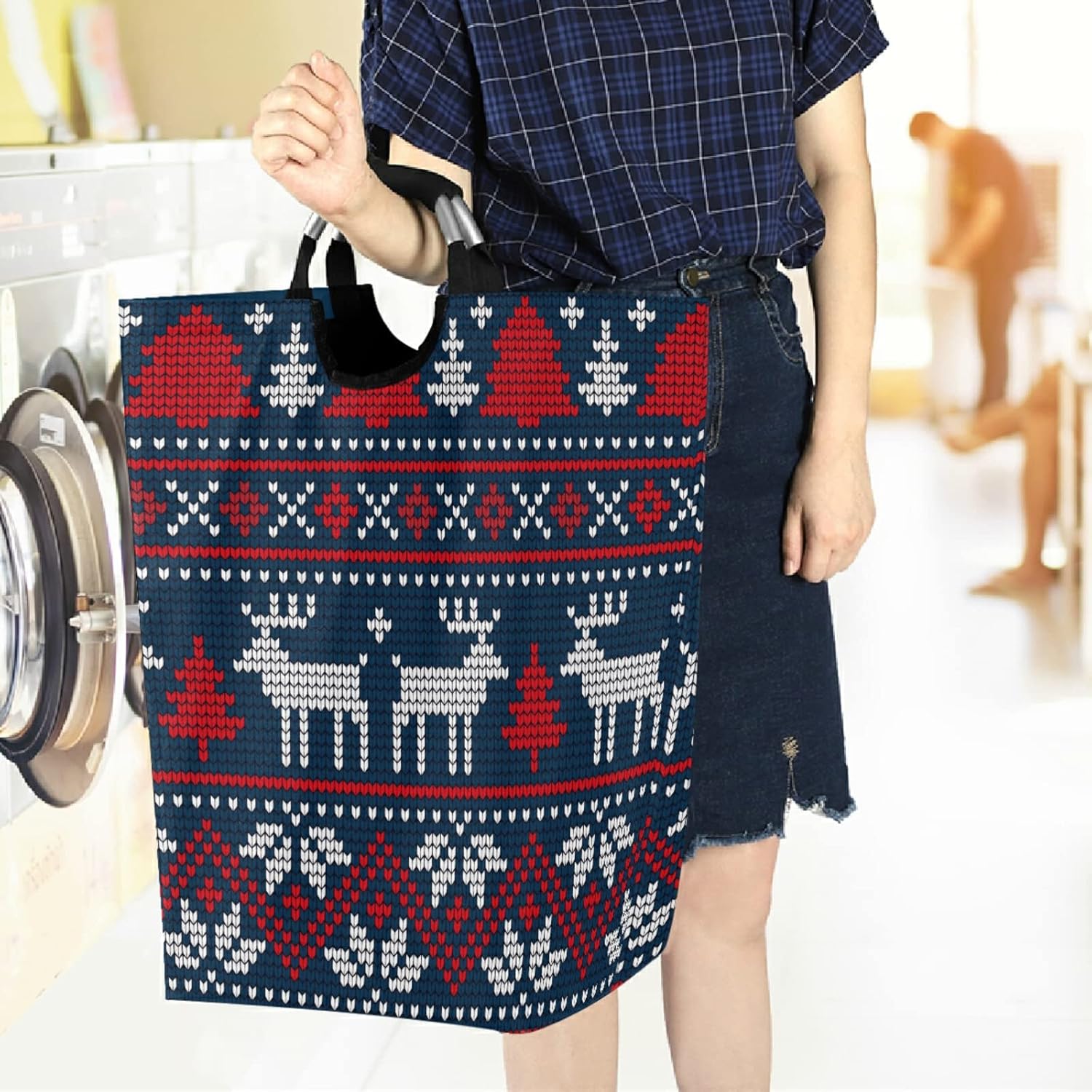 visesunny Foldable Laundry Basket Reindeer Pattern