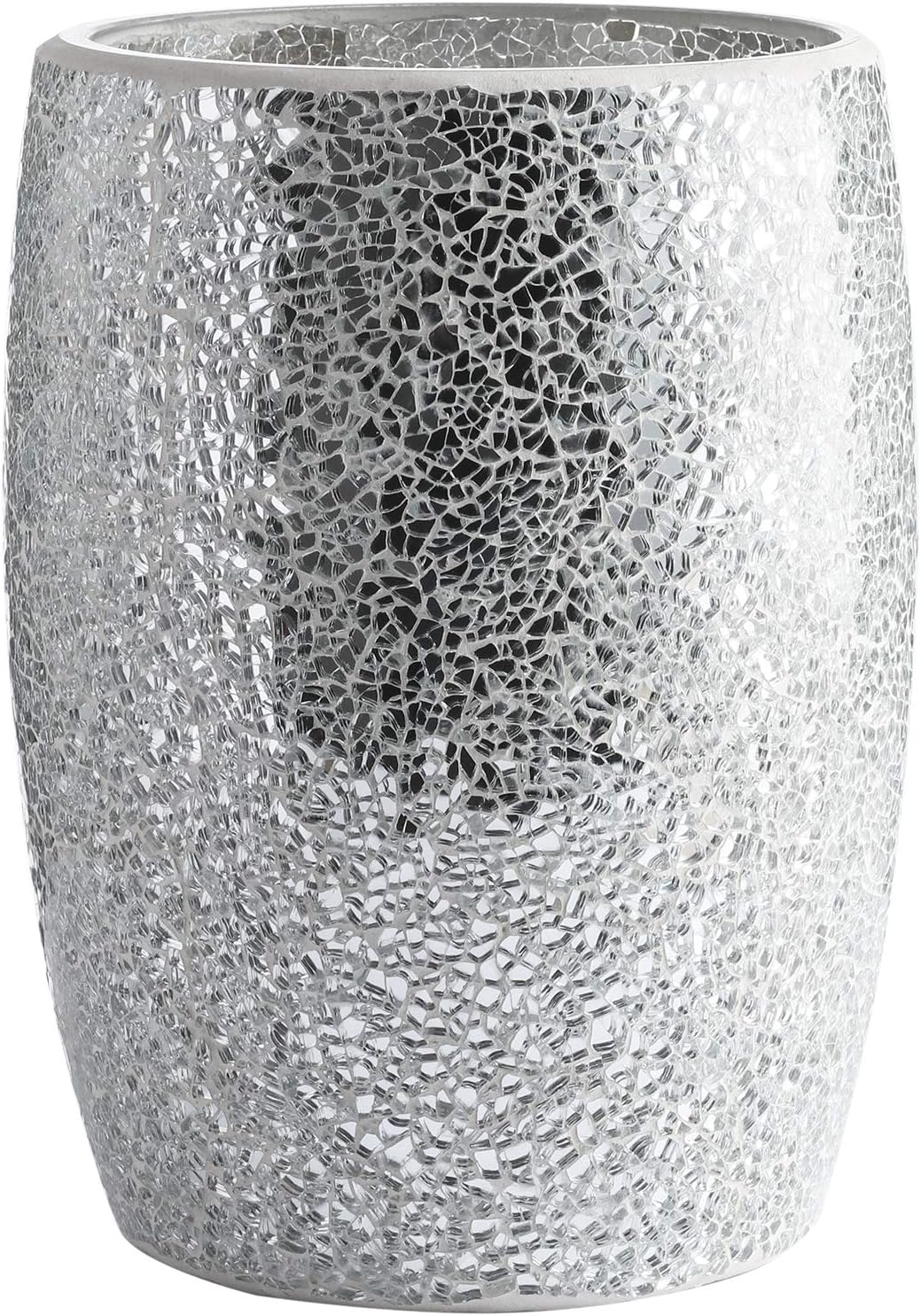 WHOLE HOUSEWARES Shiny Mosaic Glass Wastebasket 75 x 10 Silver