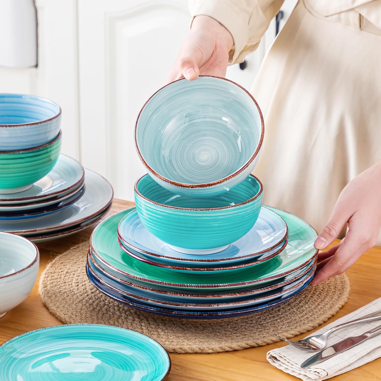 Vancasso Bonita Blue Stoneware Dinnerware Set 18 Pieces