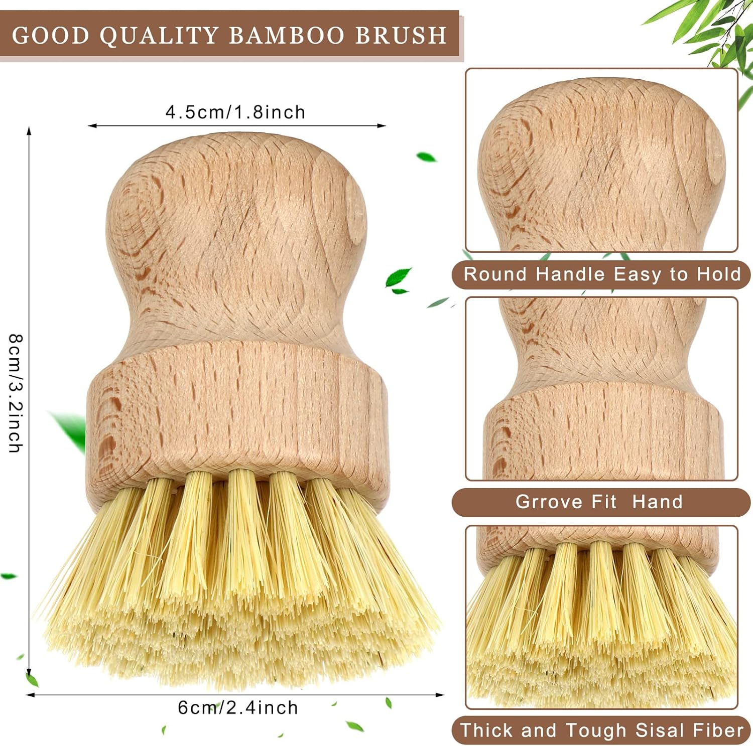 12 Pcs Bamboo Dish Brush Set Sisal Bristle Kitchen Cleaning Tool