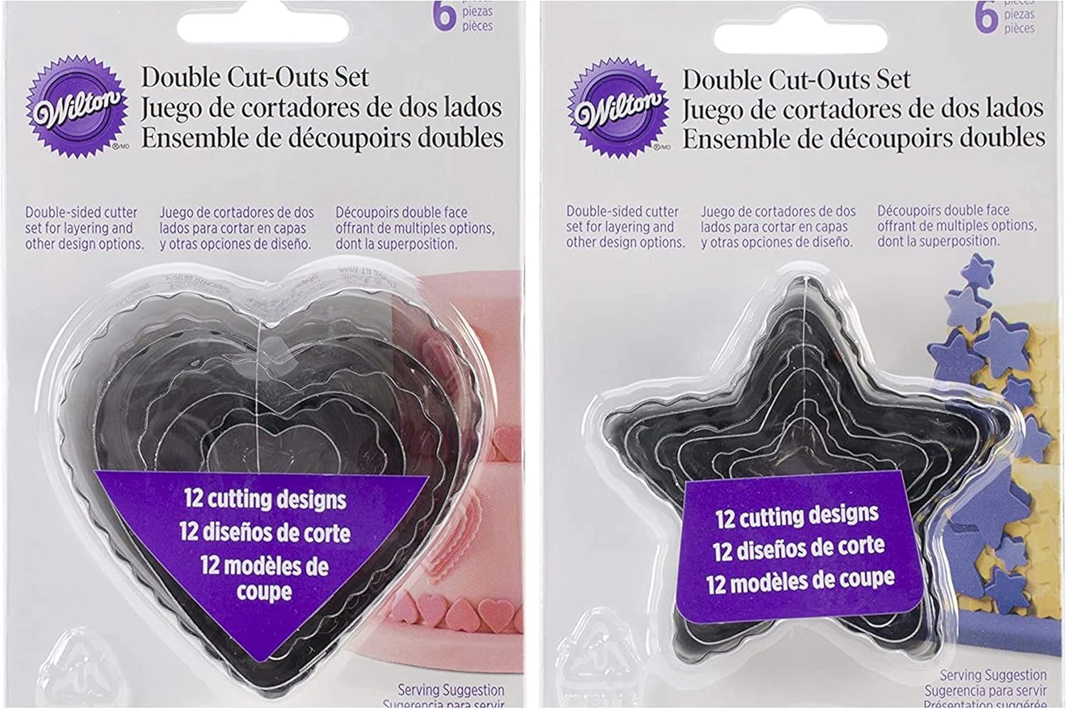 Wilton 6-Piece Nesting Fondant Cutters Hearts Stars Silver
