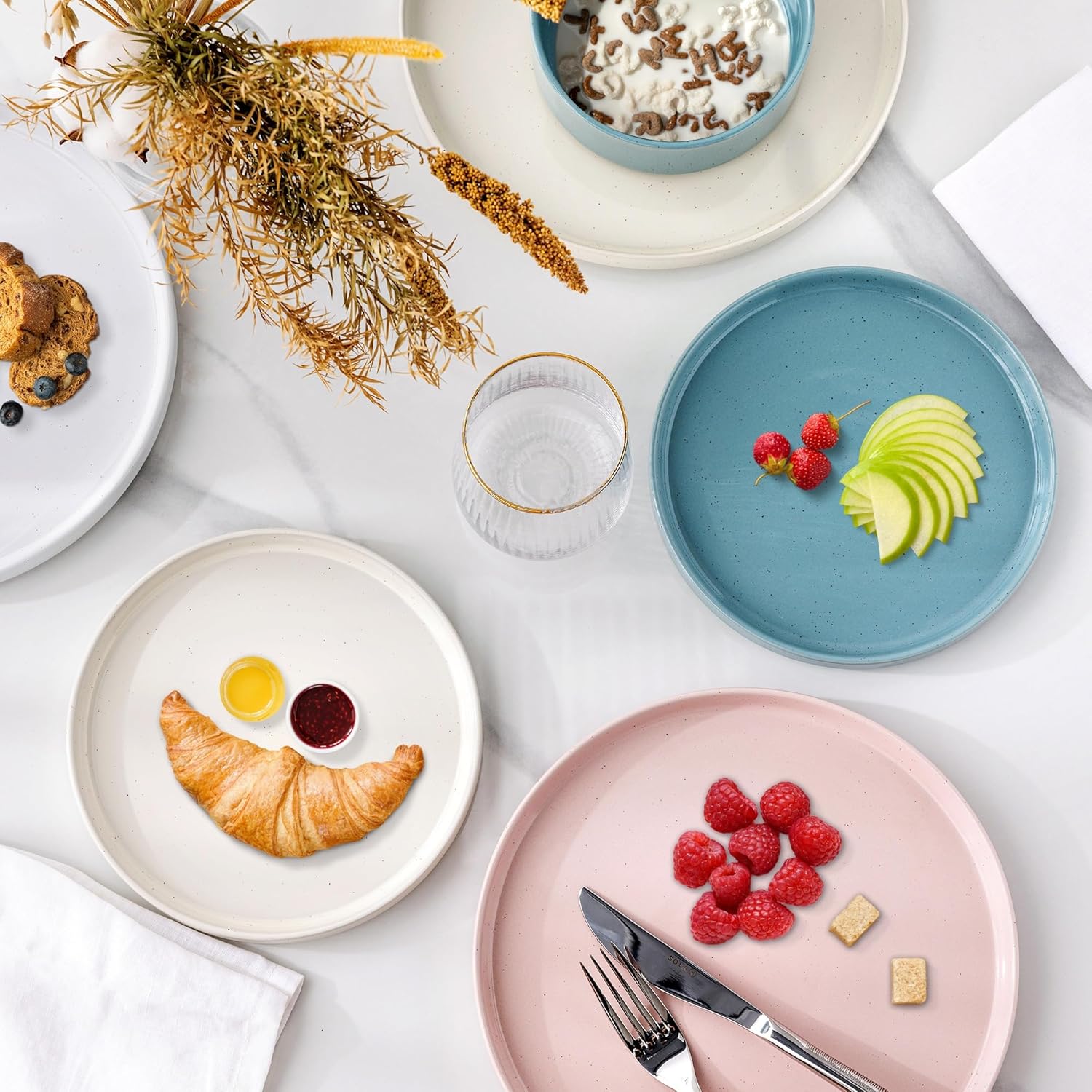 GBHOME Dinnerware Set for 4 12 Piece Speckled Plates and Bowls Set