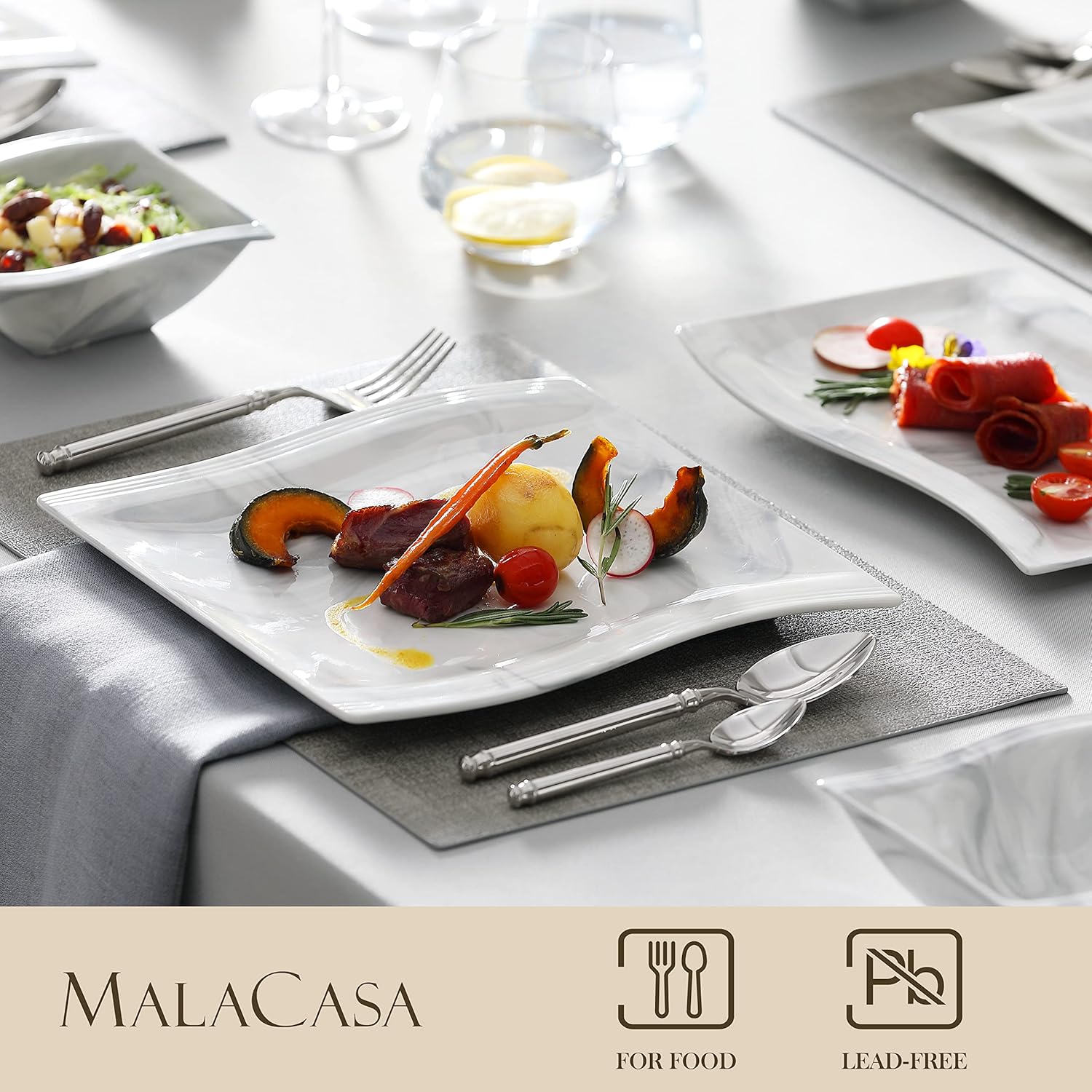 MALACASA 60-Piece Porcelain Dinnerware Set for 12