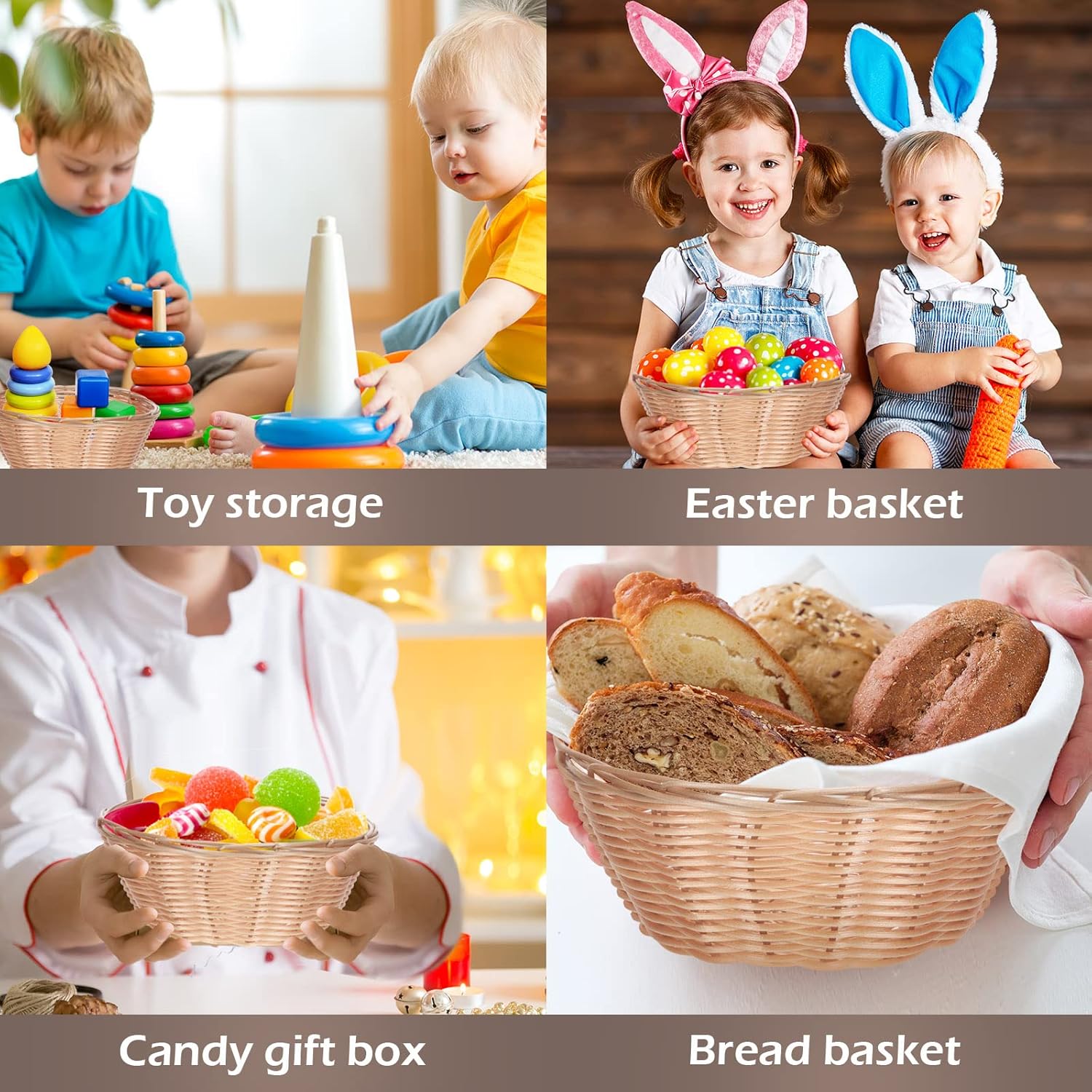 20 Pcs Plastic Woven Round Baskets 7 Inch Food Storage Serving Containers