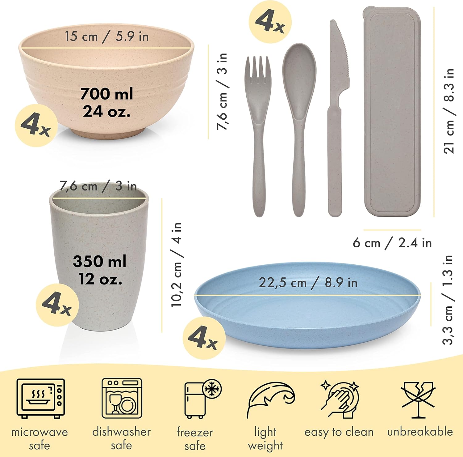 FOODLE 28 Piece Wheat Straw Dinnerware Set