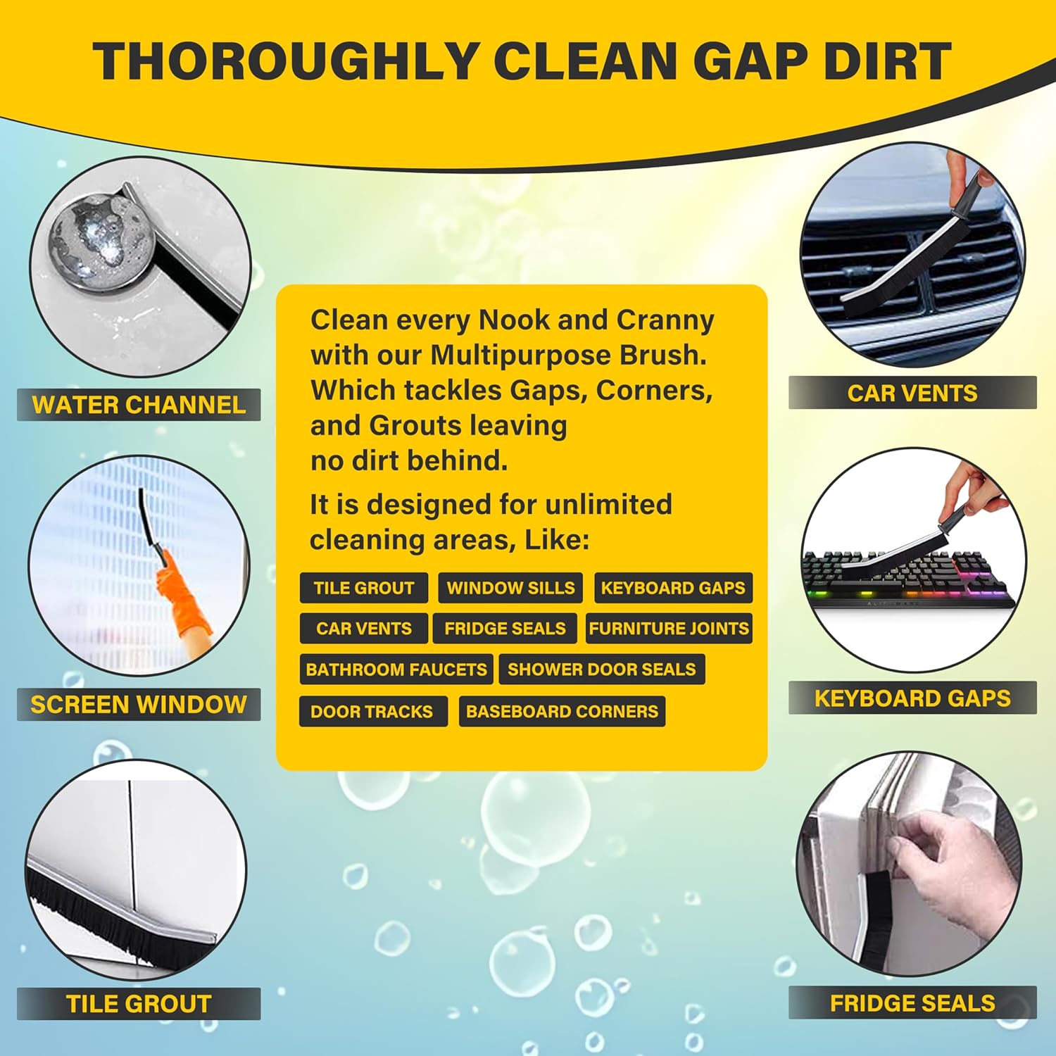 Hard Bristle Crevice Cleaning Brush 3 Pcs for Narrow Spaces