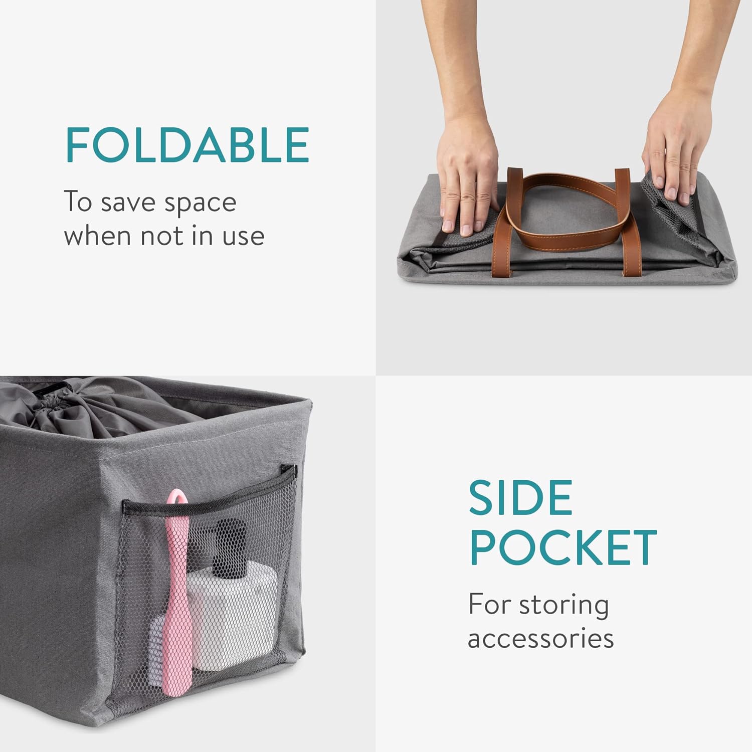 Navaris Collapsible Laundry Baskets Set of 2 Gray