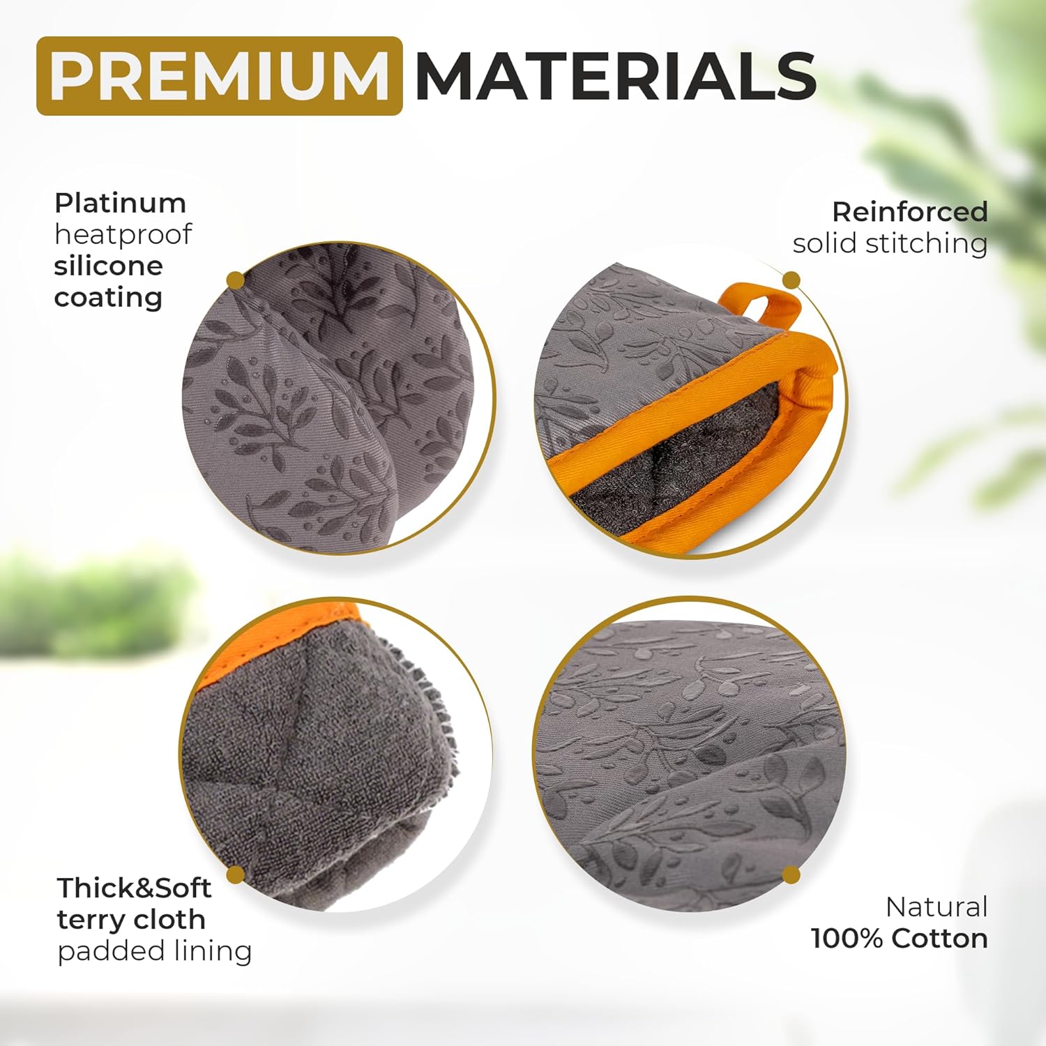 Premium Heat-Resistant Oven Mitts Set of 2 by CooknChic