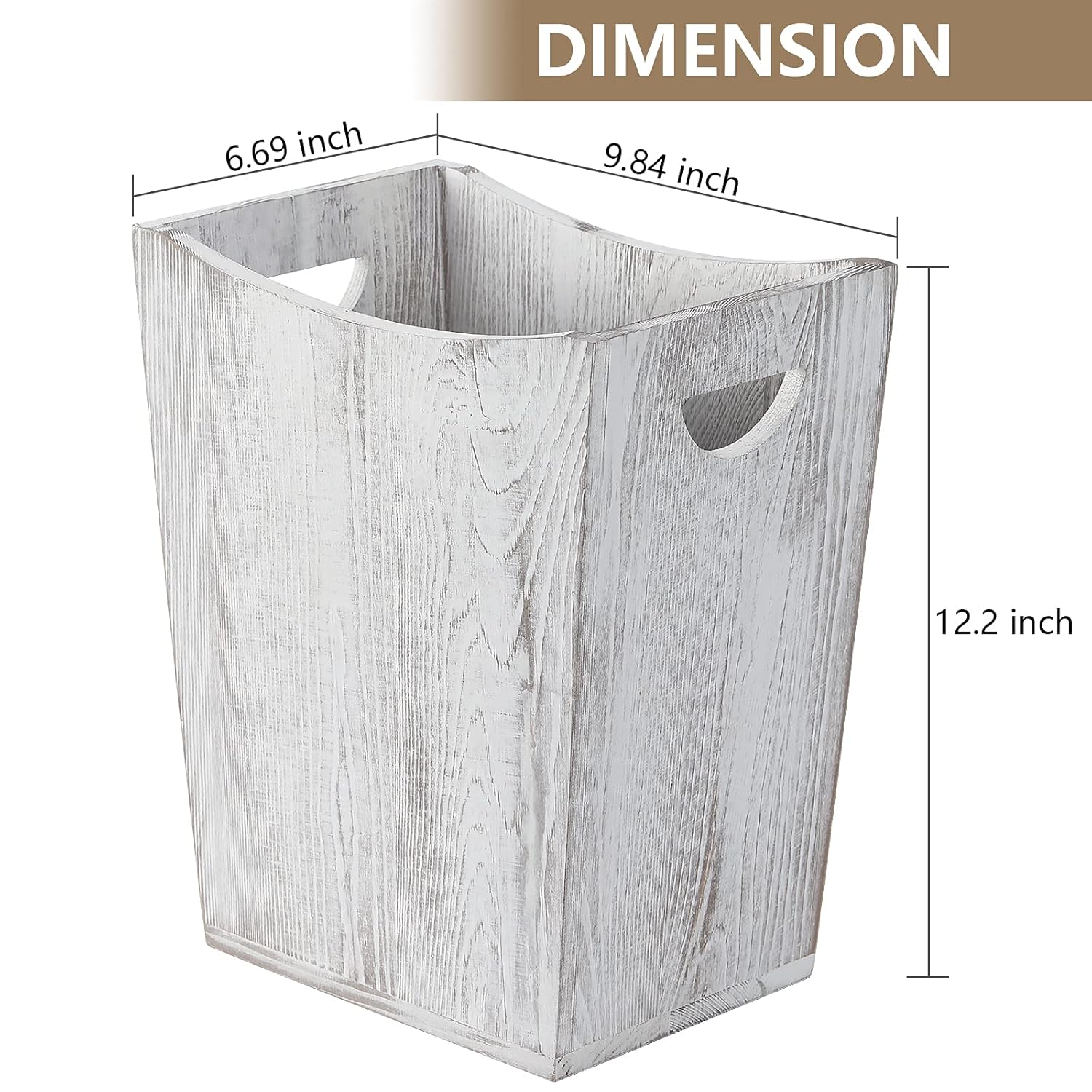 SEHERTIWY Wood Trash Can - Rustic White Wastebasket