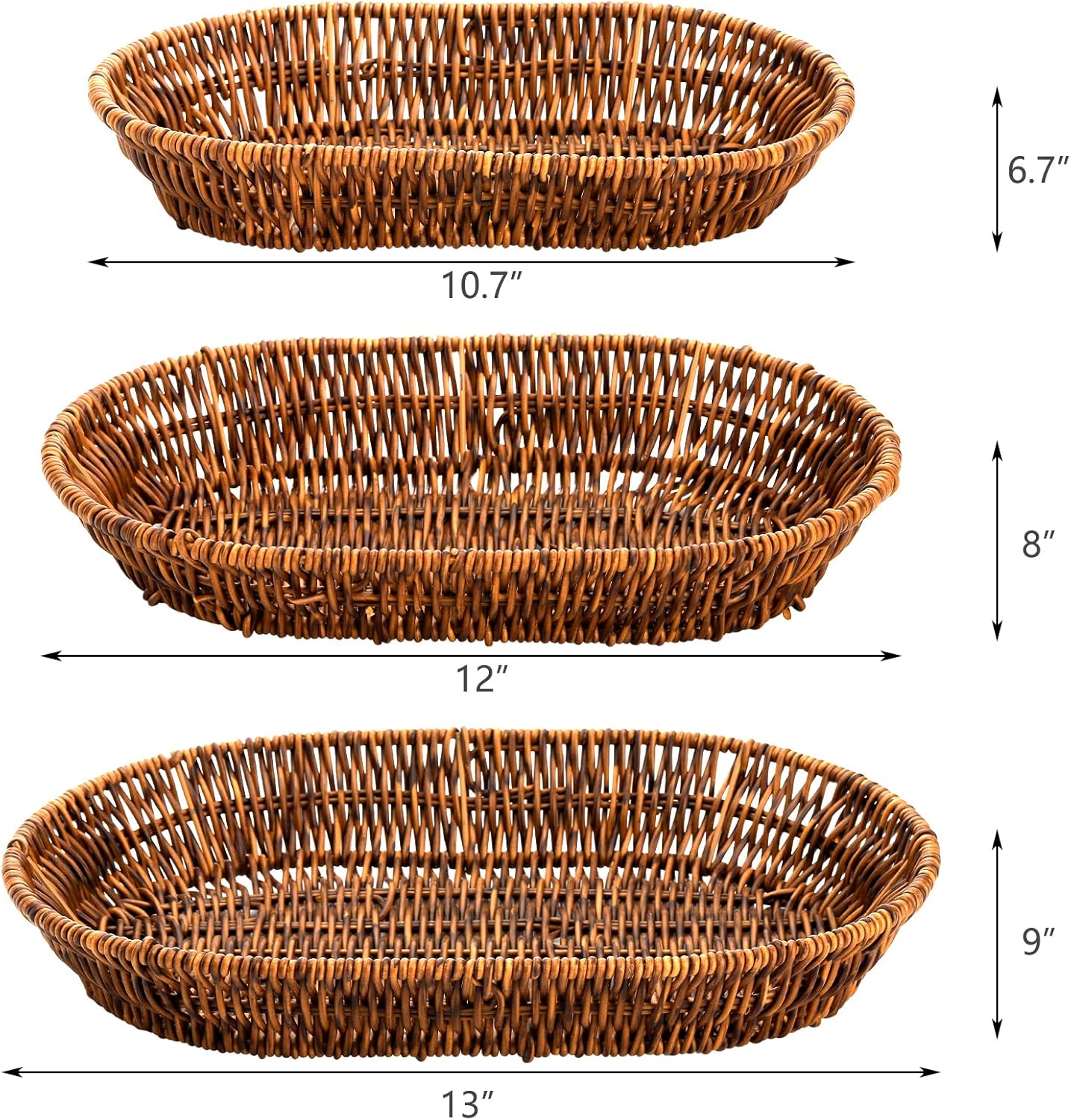 Hedume Set of 3 Wicker Baskets for Home and Kitchen Use