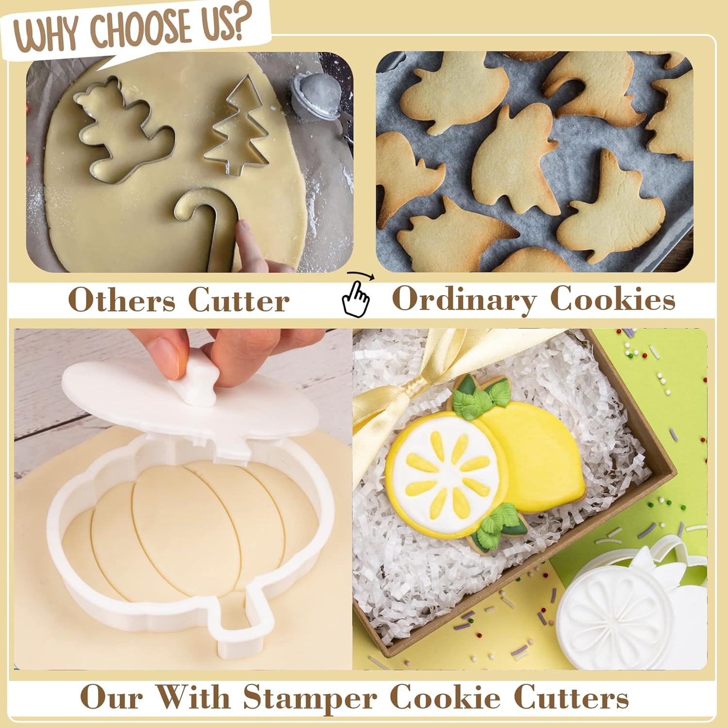 Flycalf Fruit Cookie Cutters with Plunger Stamps