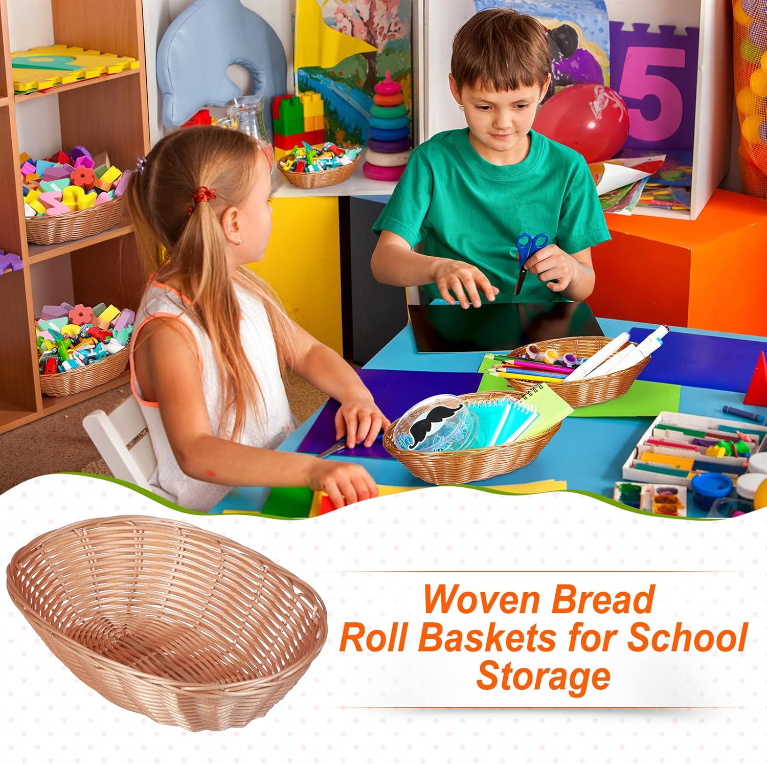 Zopeal 12-Pack Plastic Oval Woven Baskets for Kitchen and More