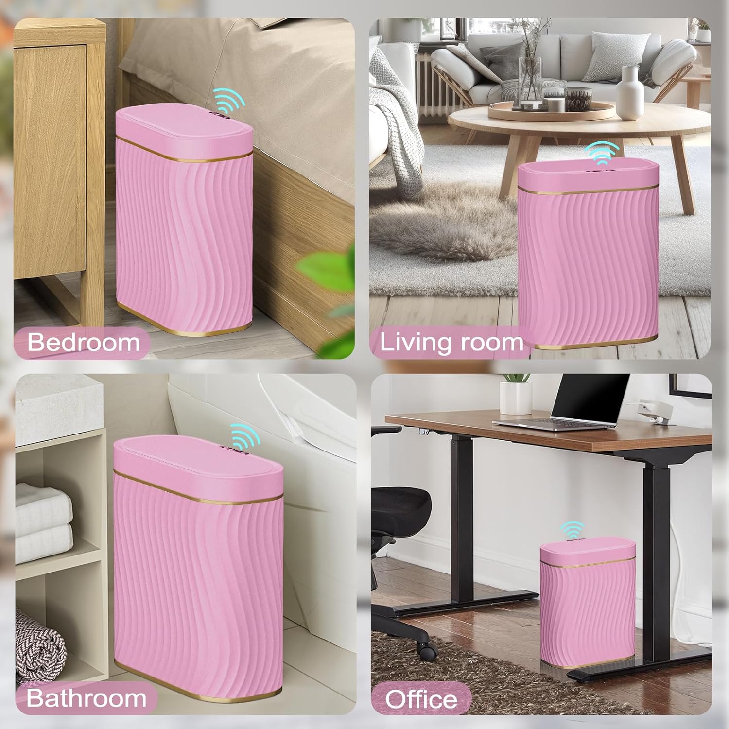 Steo Spce Automatic Touchless Trash Can 26 Gallon Gold Pink