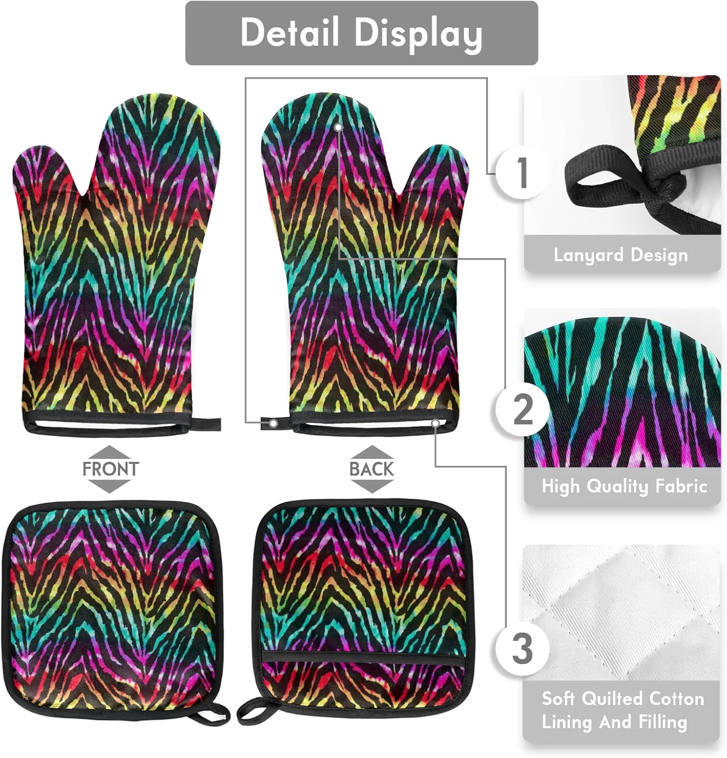 Eativisa Colored Zebra Stripes Oven Mitt Set