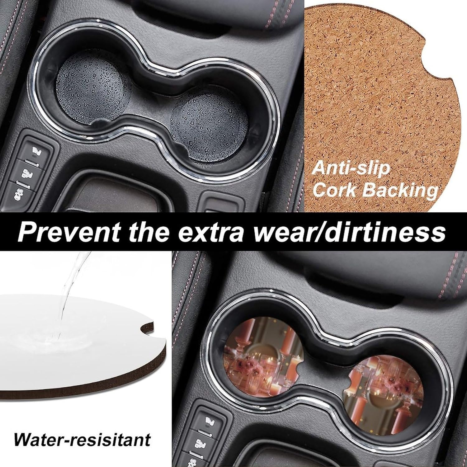 Car Cup Holder 2 Pack with Anti-Slip Coasters