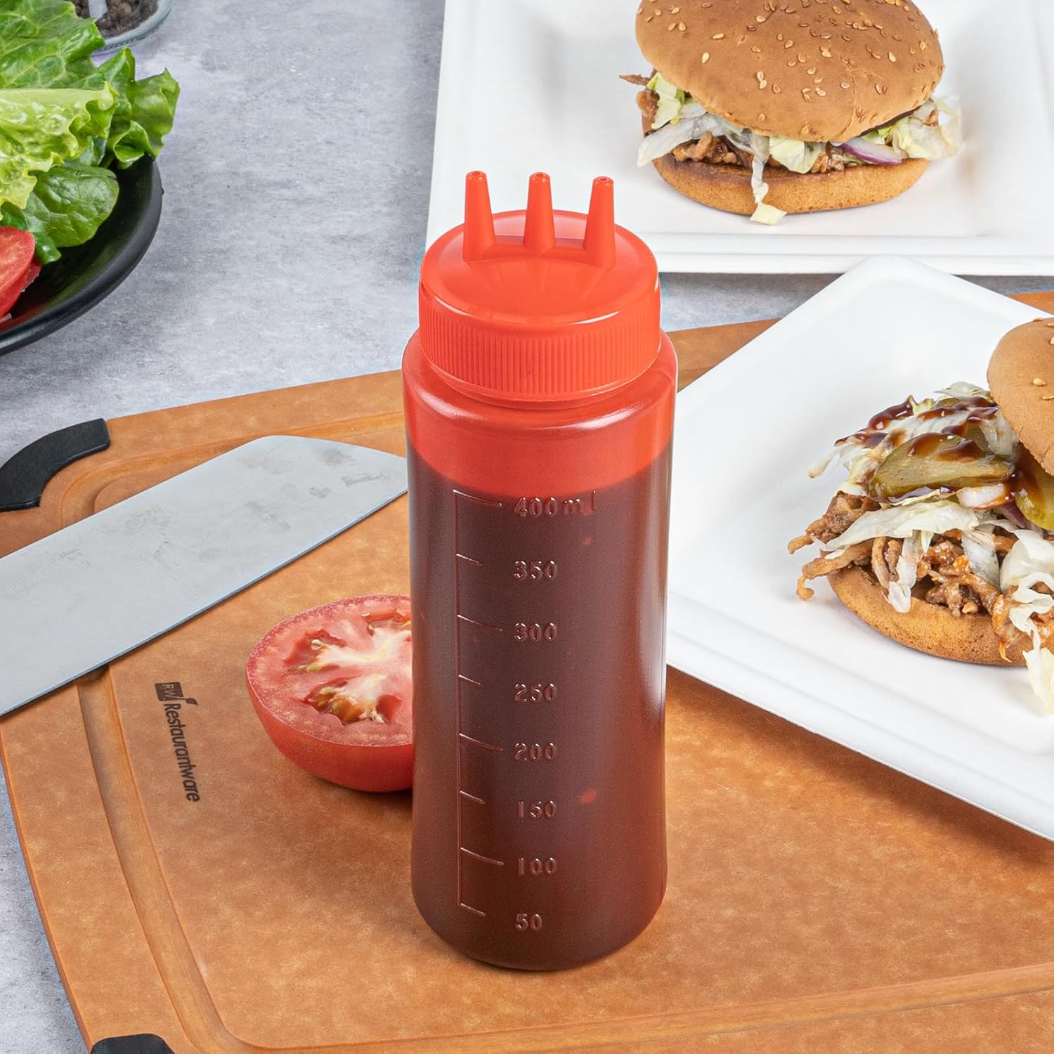 16 Ounce Condiment Squeeze Bottles with Triple Dispersion Tips 1