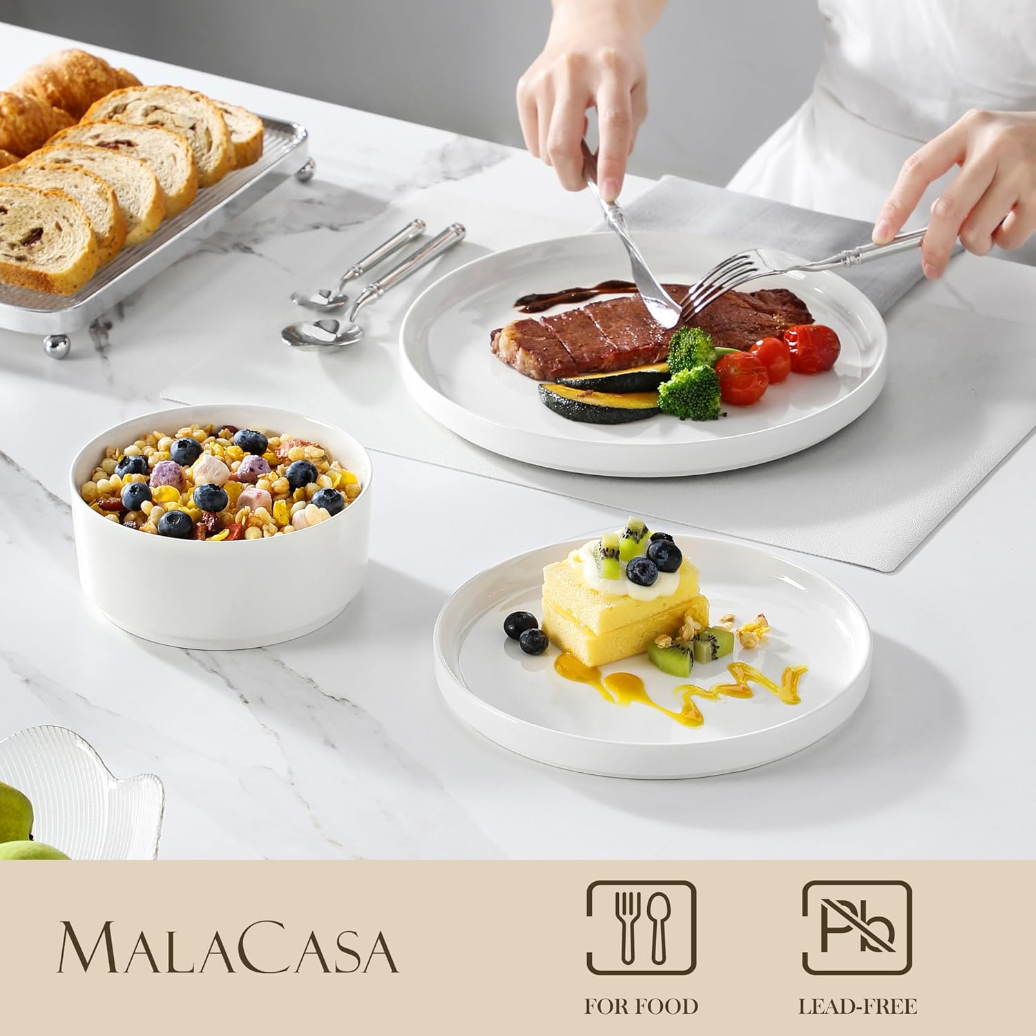 MALACASA 18Pcs LEAD-FREE Dinnerware Set for 6