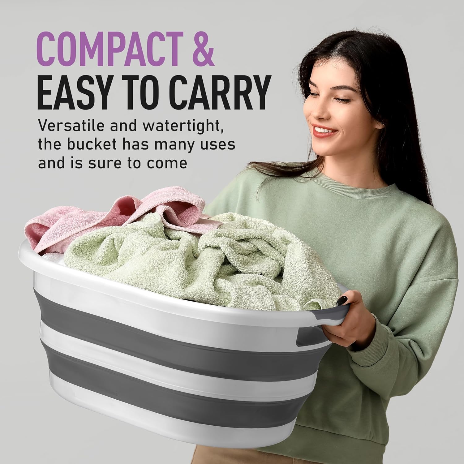 Superio Collapsible Laundry Basket 50L Space-Saving Grey Plastic Hamper