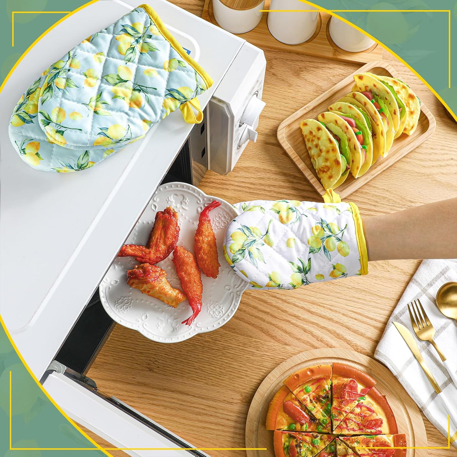 Geyoga 4 Pack Mini Oven Mitts Lemon Themed