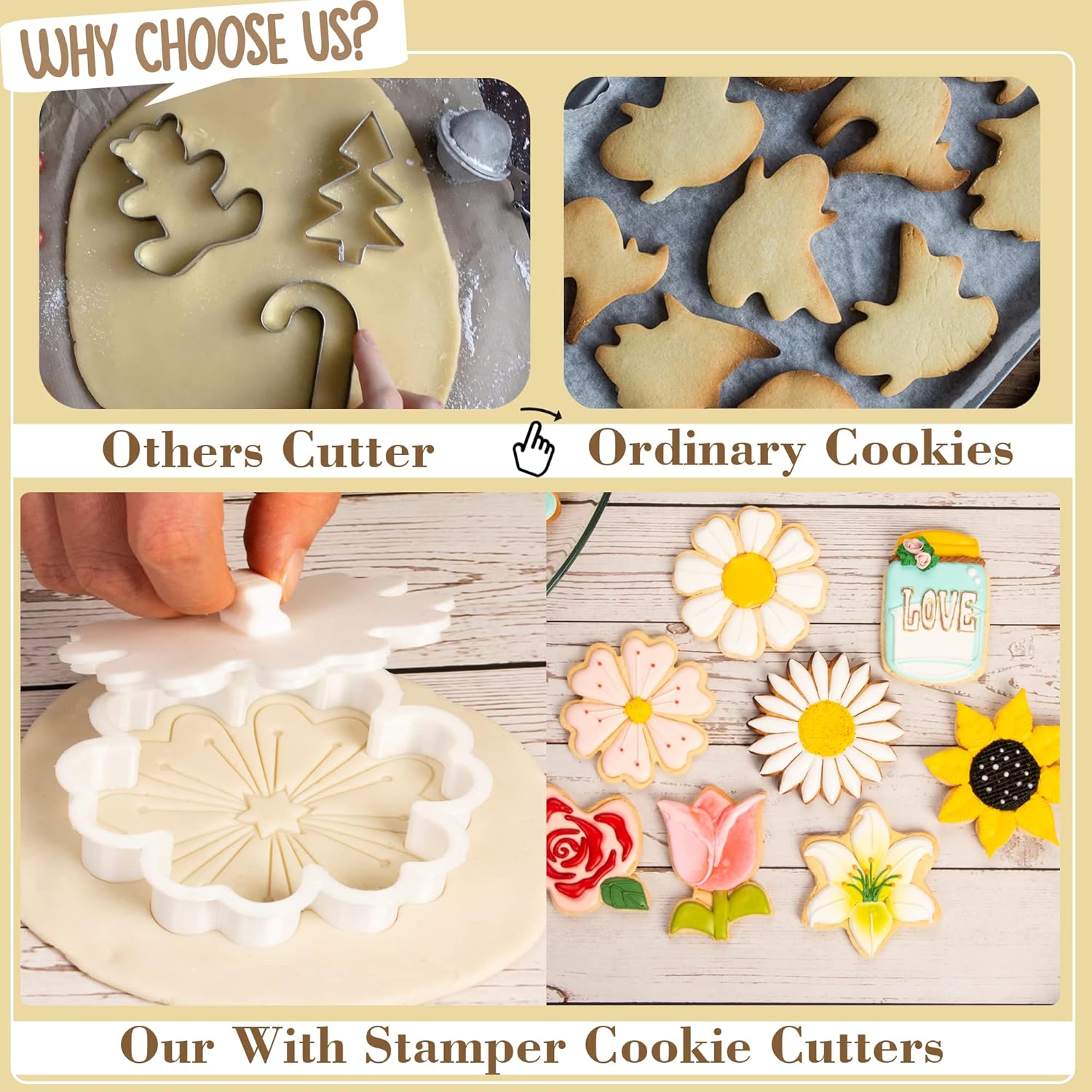 Flycalf Sunflower Cookie Cutter with Plunger Stamp