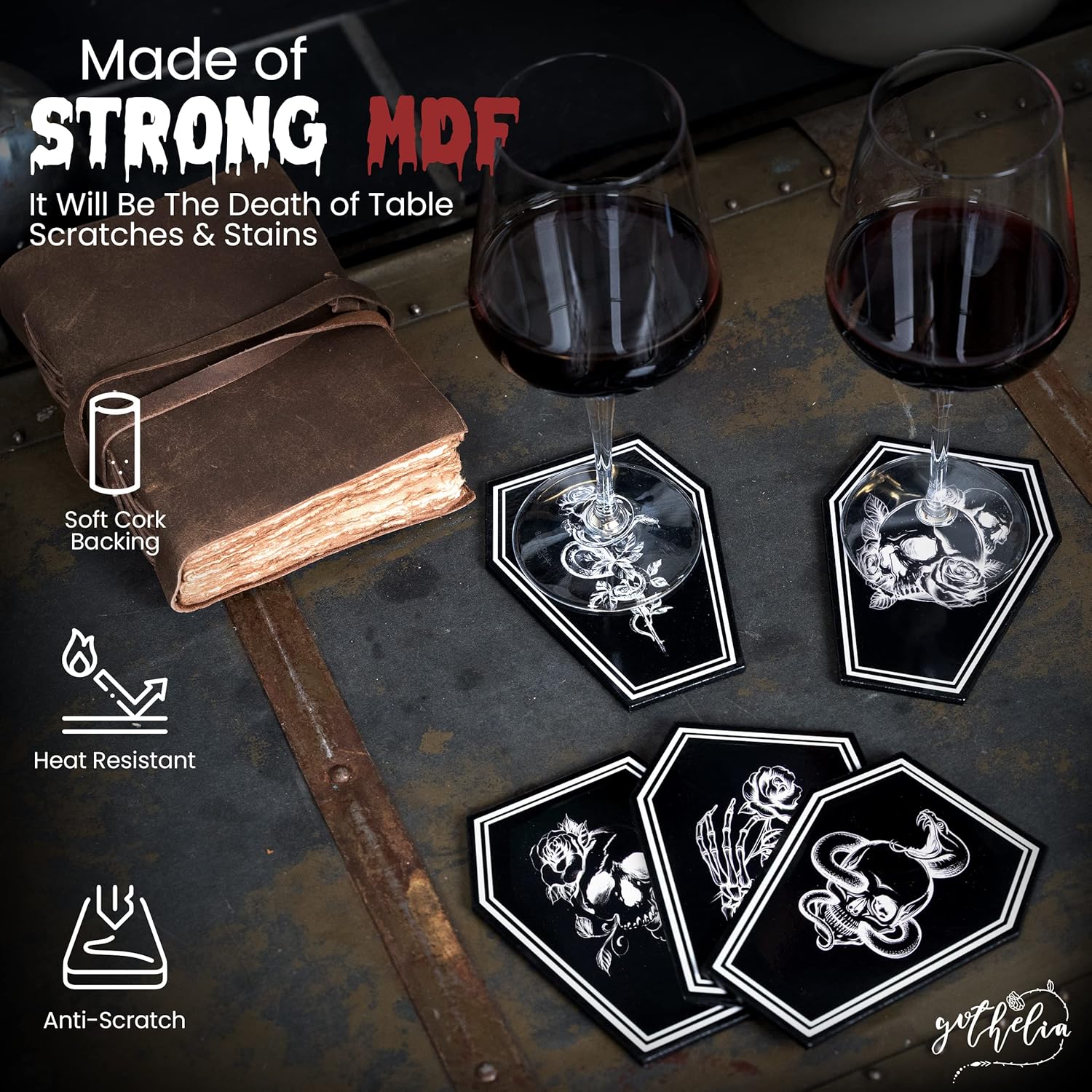 Gothelia Redemption-Mix 5 Pcs Coffin Shaped Coasters