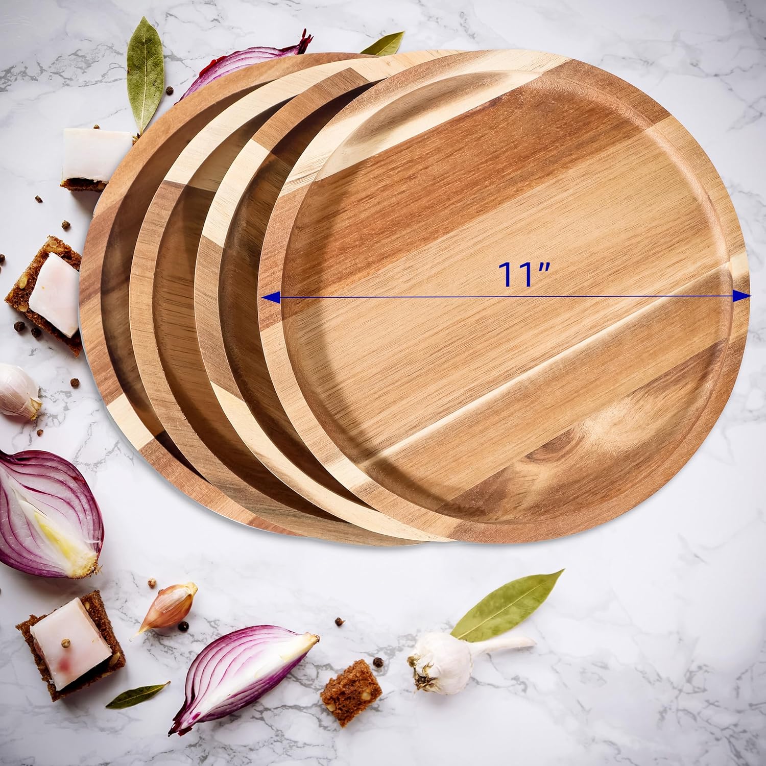 Trademark Innovations 11 Inch Acacia Wood Dinner Plates Set of 4
