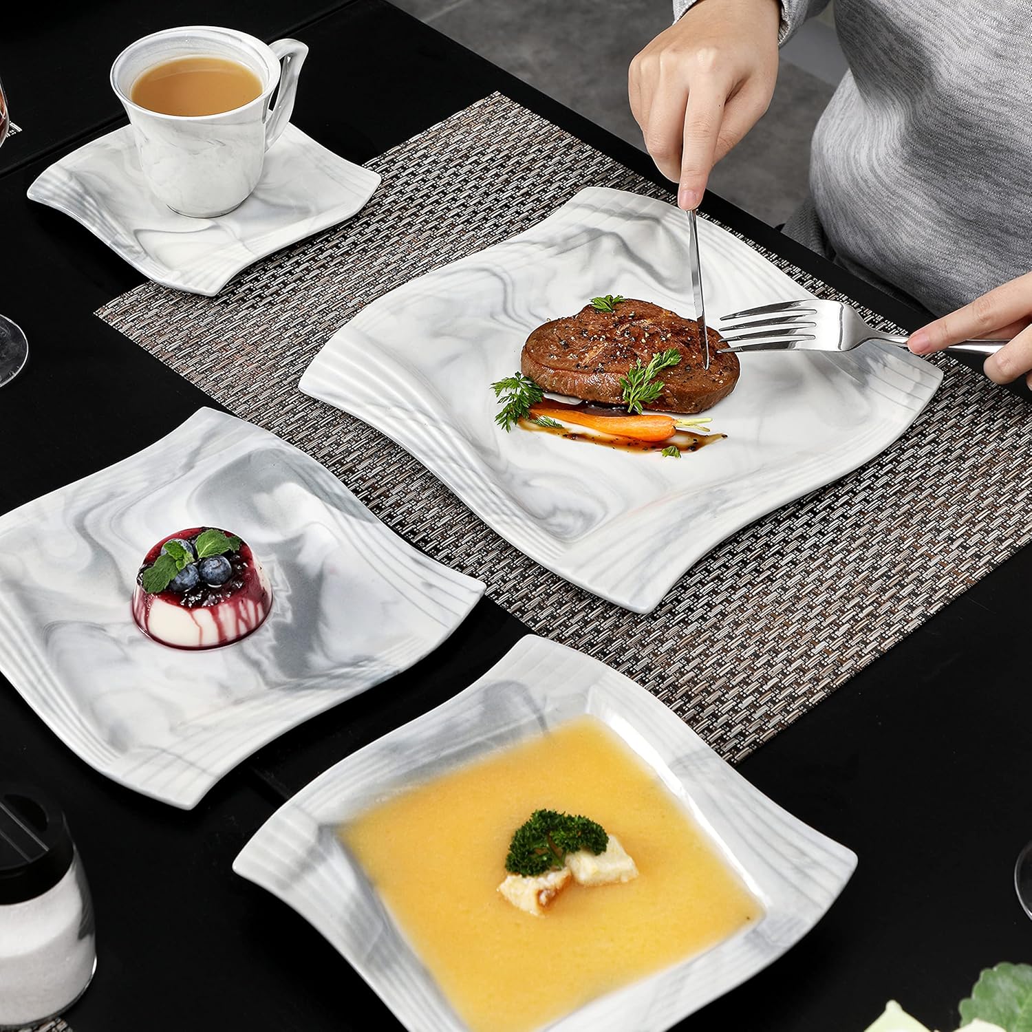 MALACASA Marble Gray 30-Piece Dinnerware Set for 6