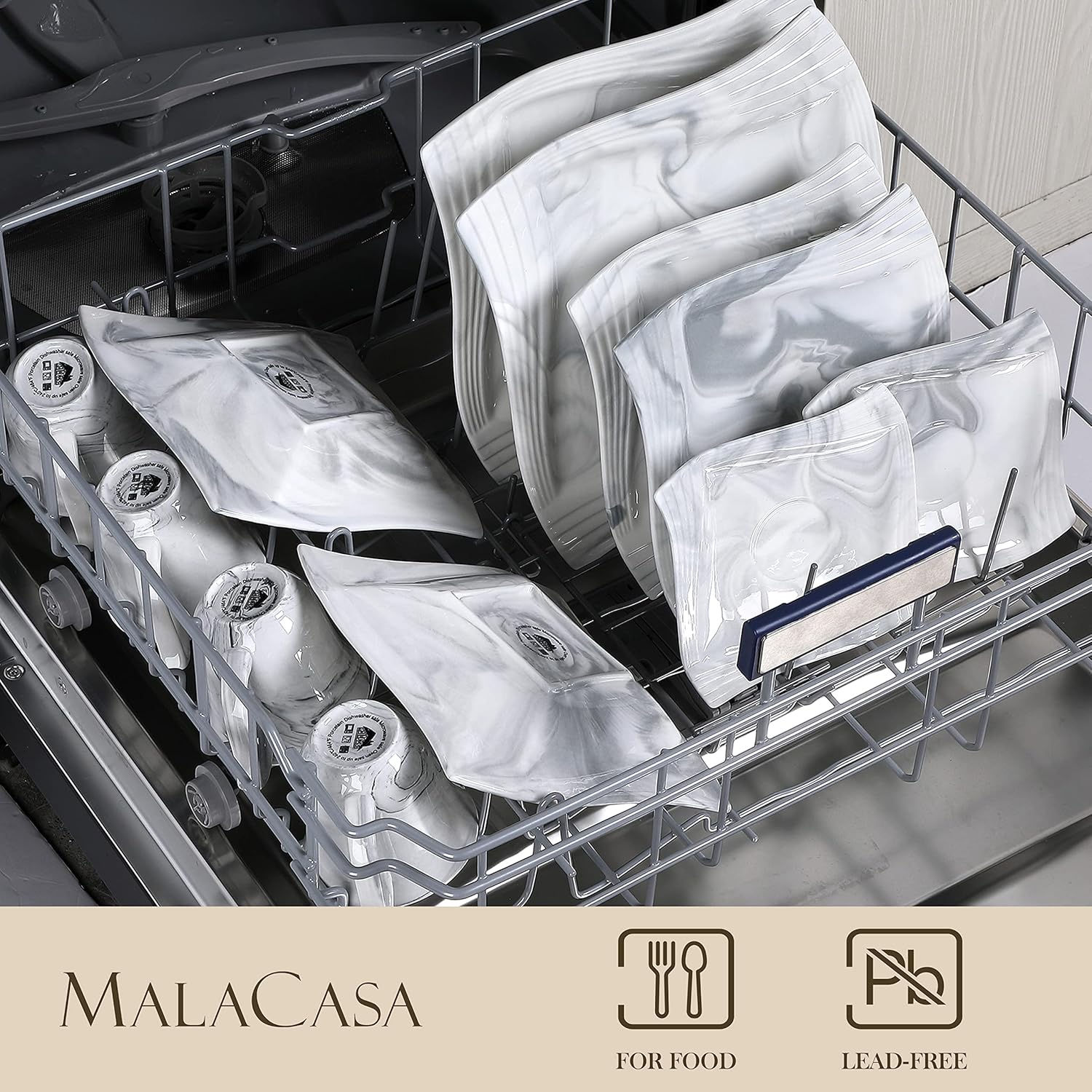 MALACASA Marble Gray 30-Piece Dinnerware Set for 6