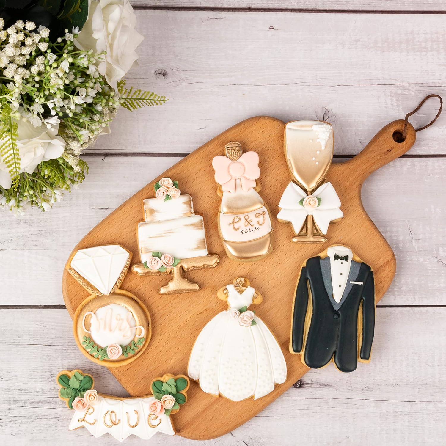 Flycalf Wedding Cookie Cutters with Plunger Stamps