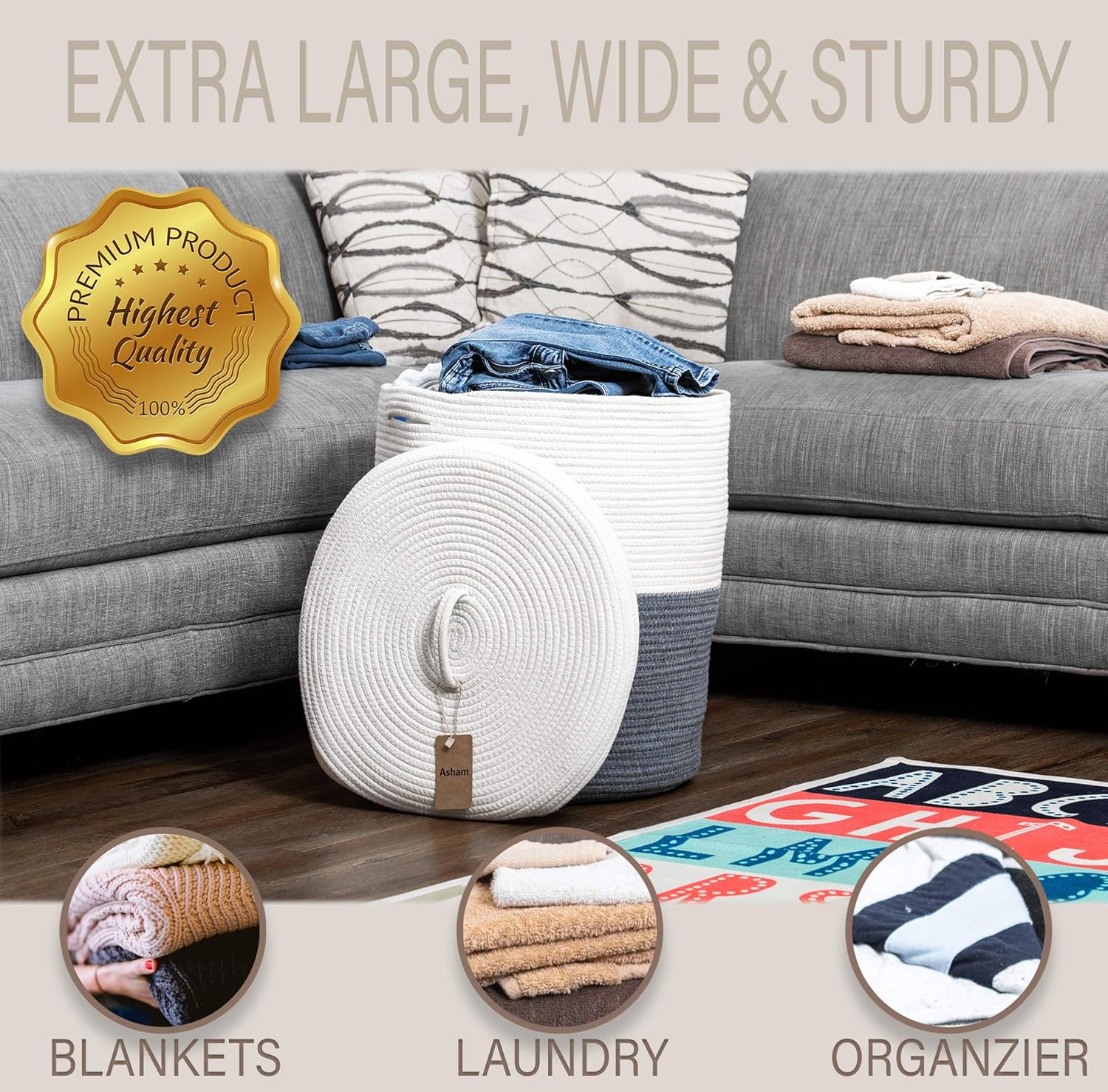 Mevyucr Large Woven Laundry Basket with Lid