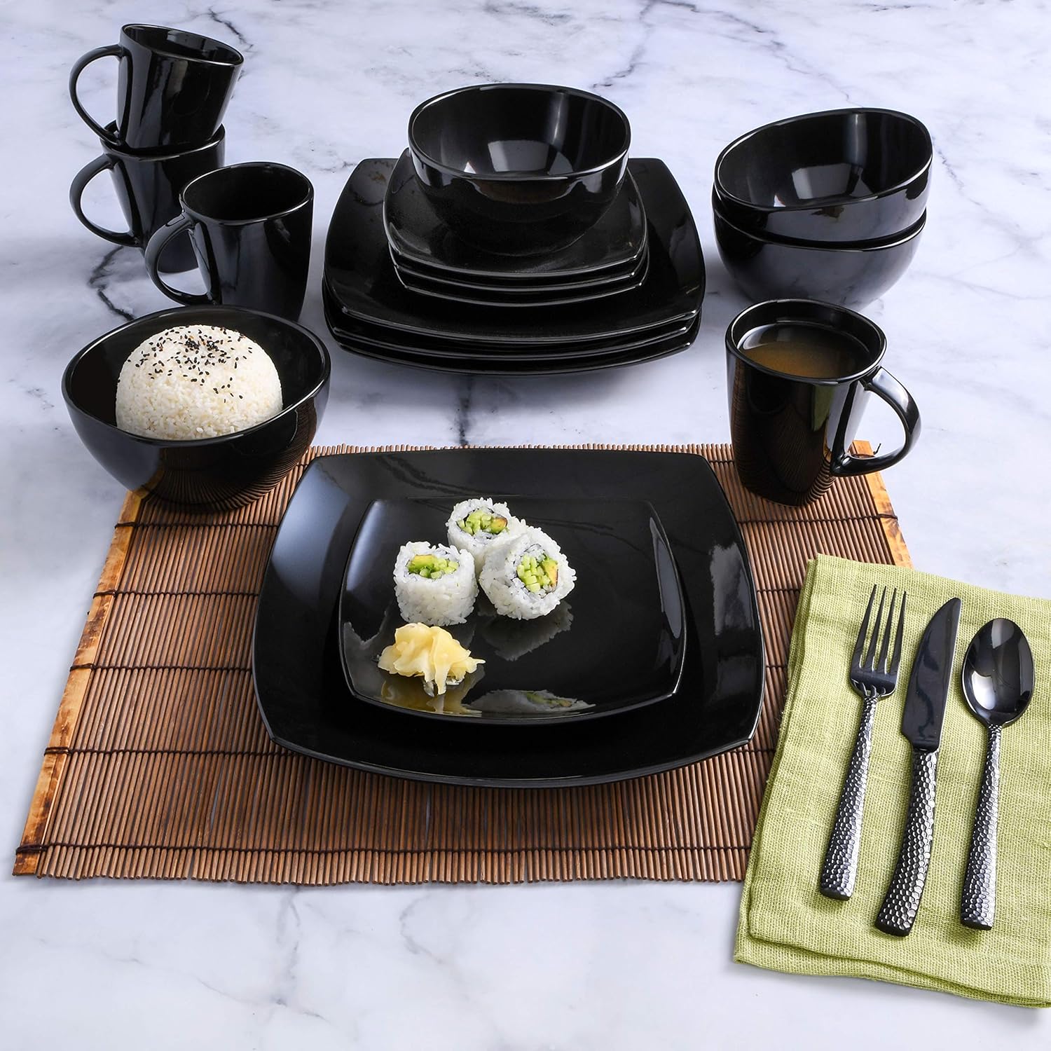 Gibson Soho Lounge Square Black Dinnerware Set 16pc