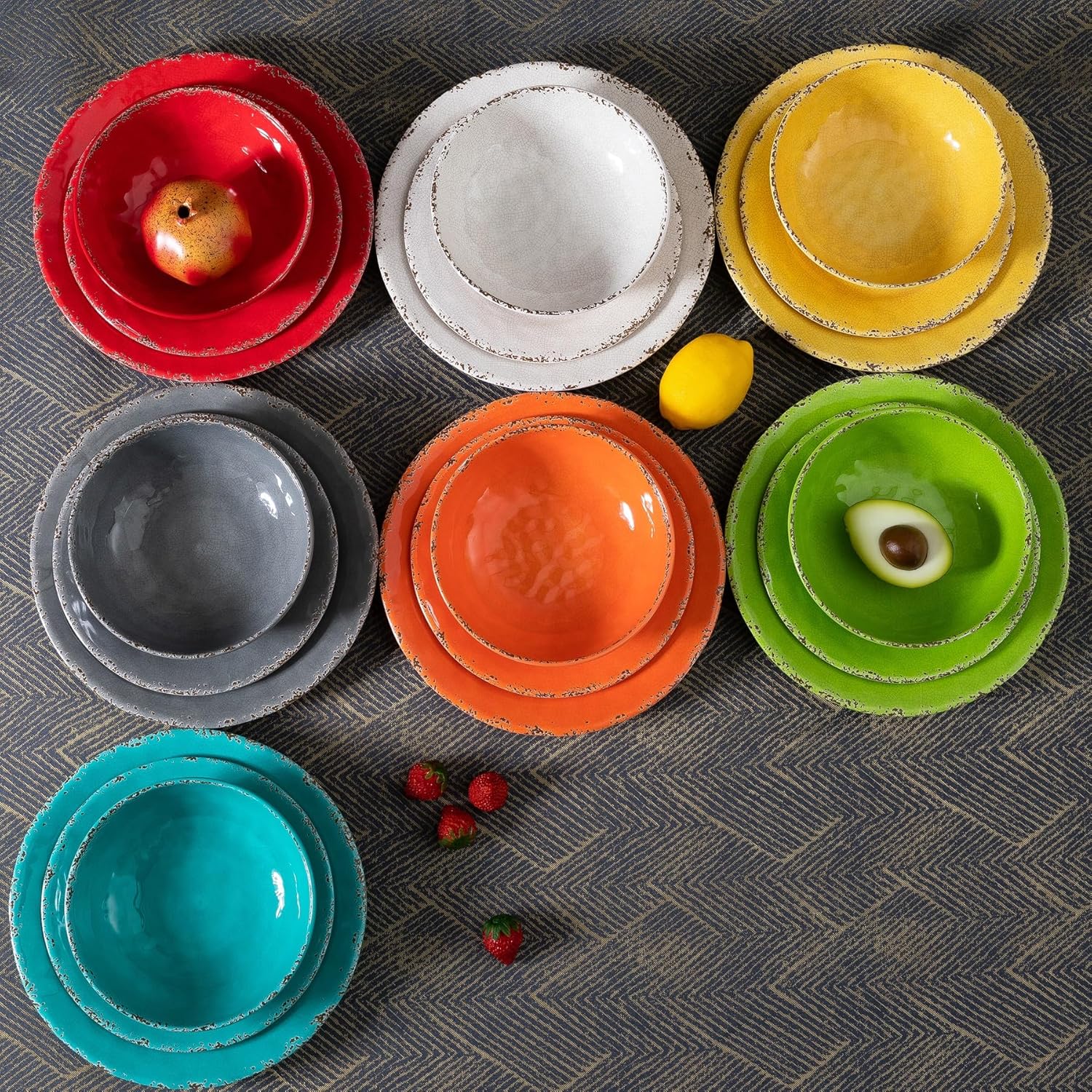 ZAROCRUS 12-Piece Rustic Melamine Dinnerware Set - Yellow