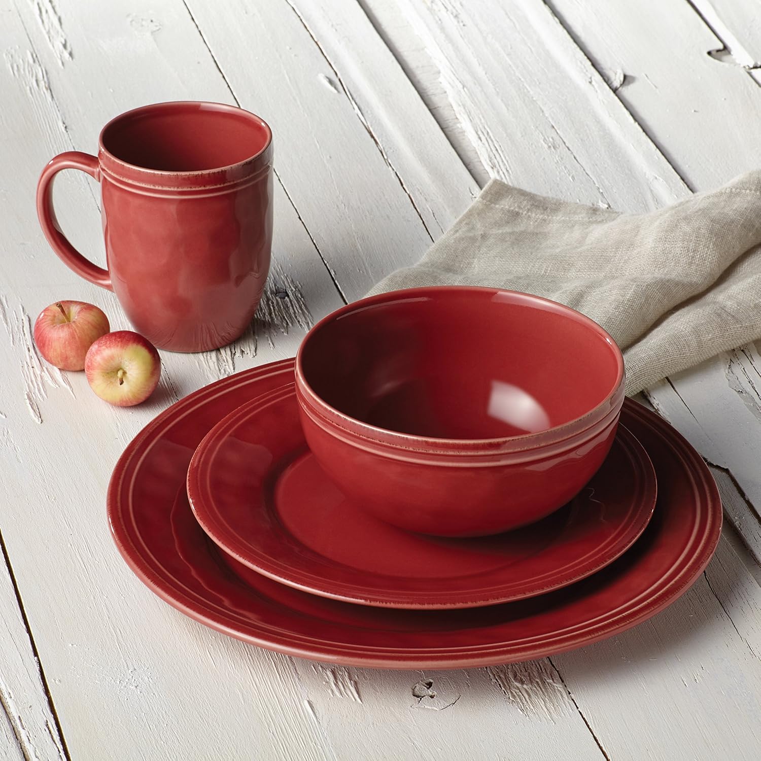 Rachael Ray Cucina 16-Piece Dinnerware Set Cranberry Red