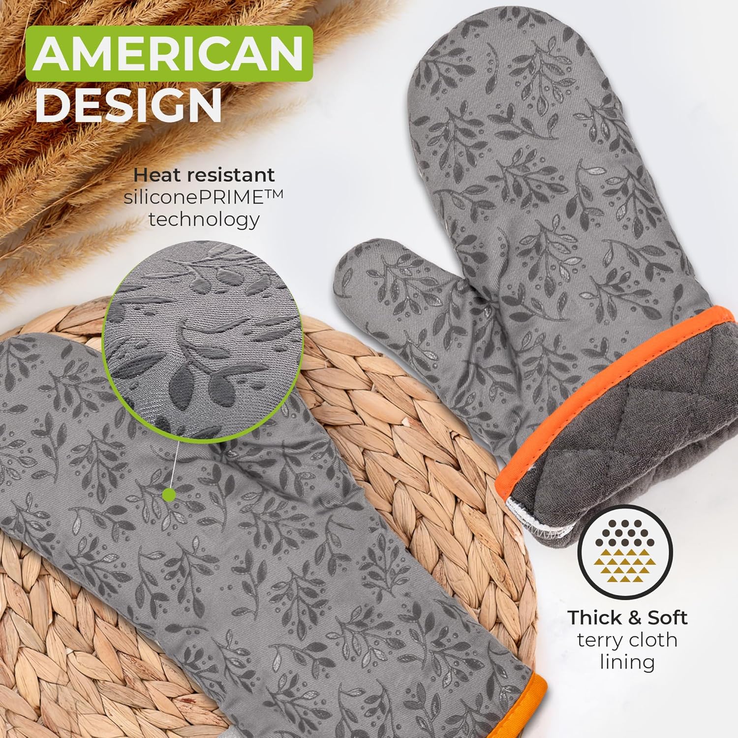 Premium Heat-Resistant Oven Mitts Set of 2 by CooknChic